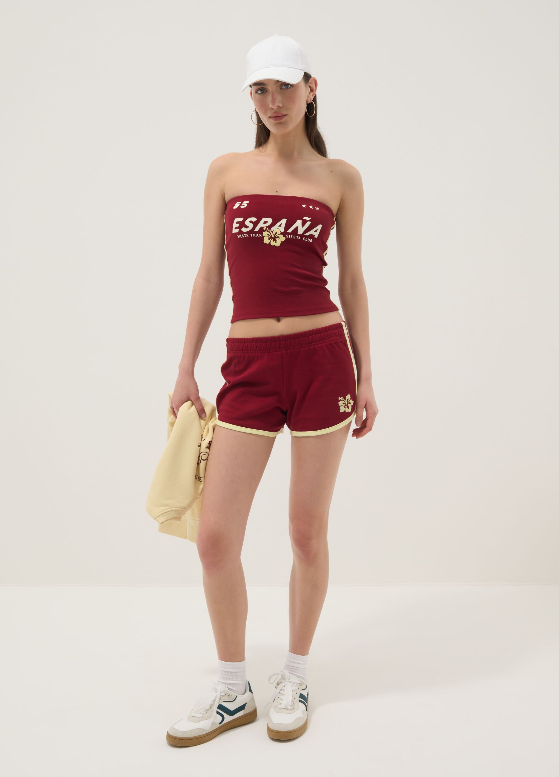 Red bandeau top in stretch cotton