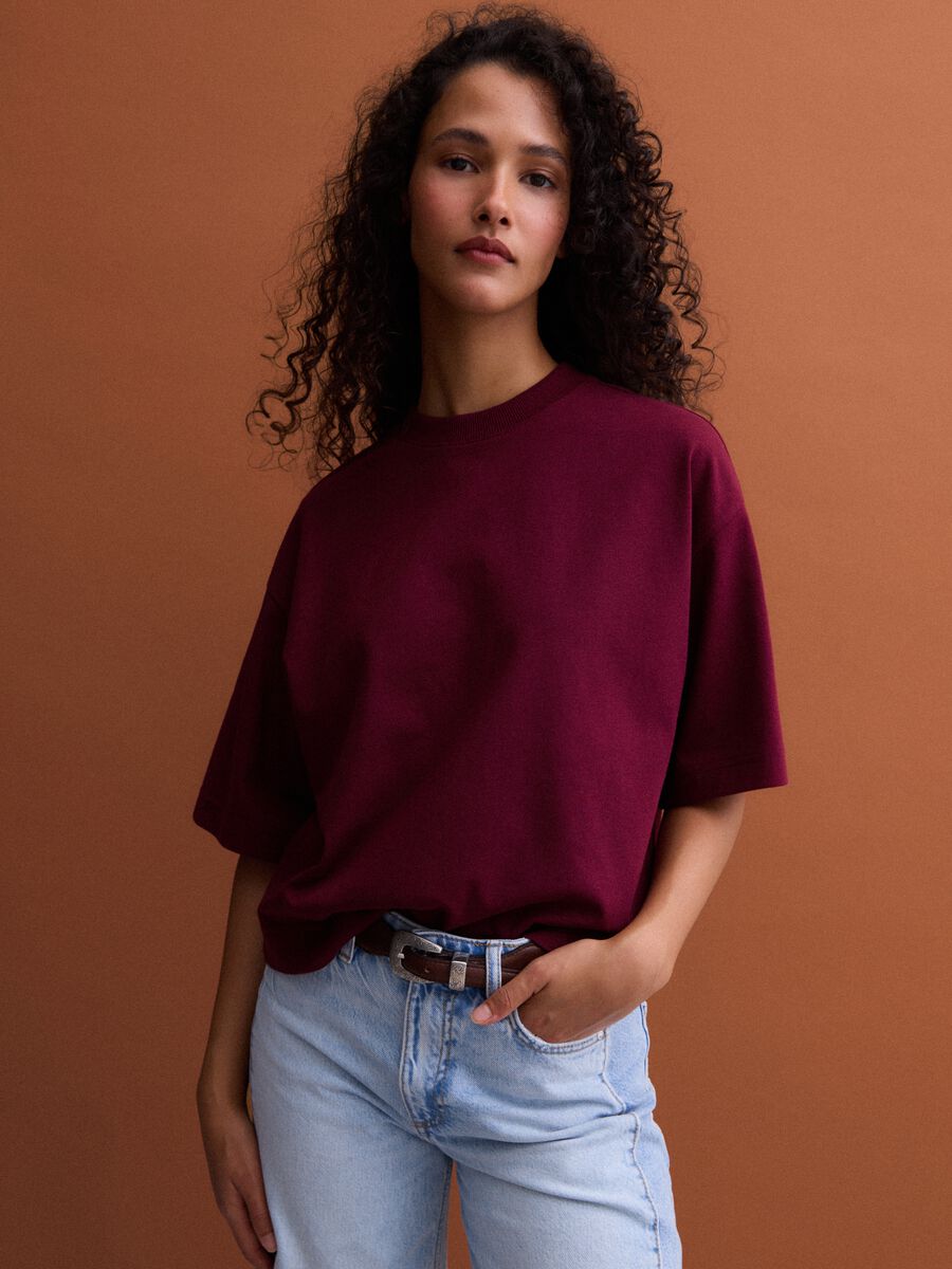 Rotes Jersey-T-Shirt aus Baumwollmischung mit Rundhalsausschnitt, Regular Fit_1