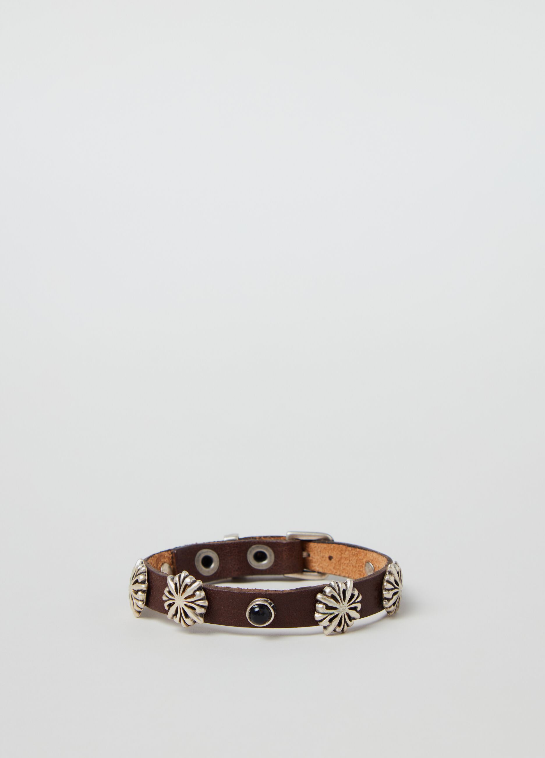 PIOMBO Man's Leather Brown Leather bracelet with |