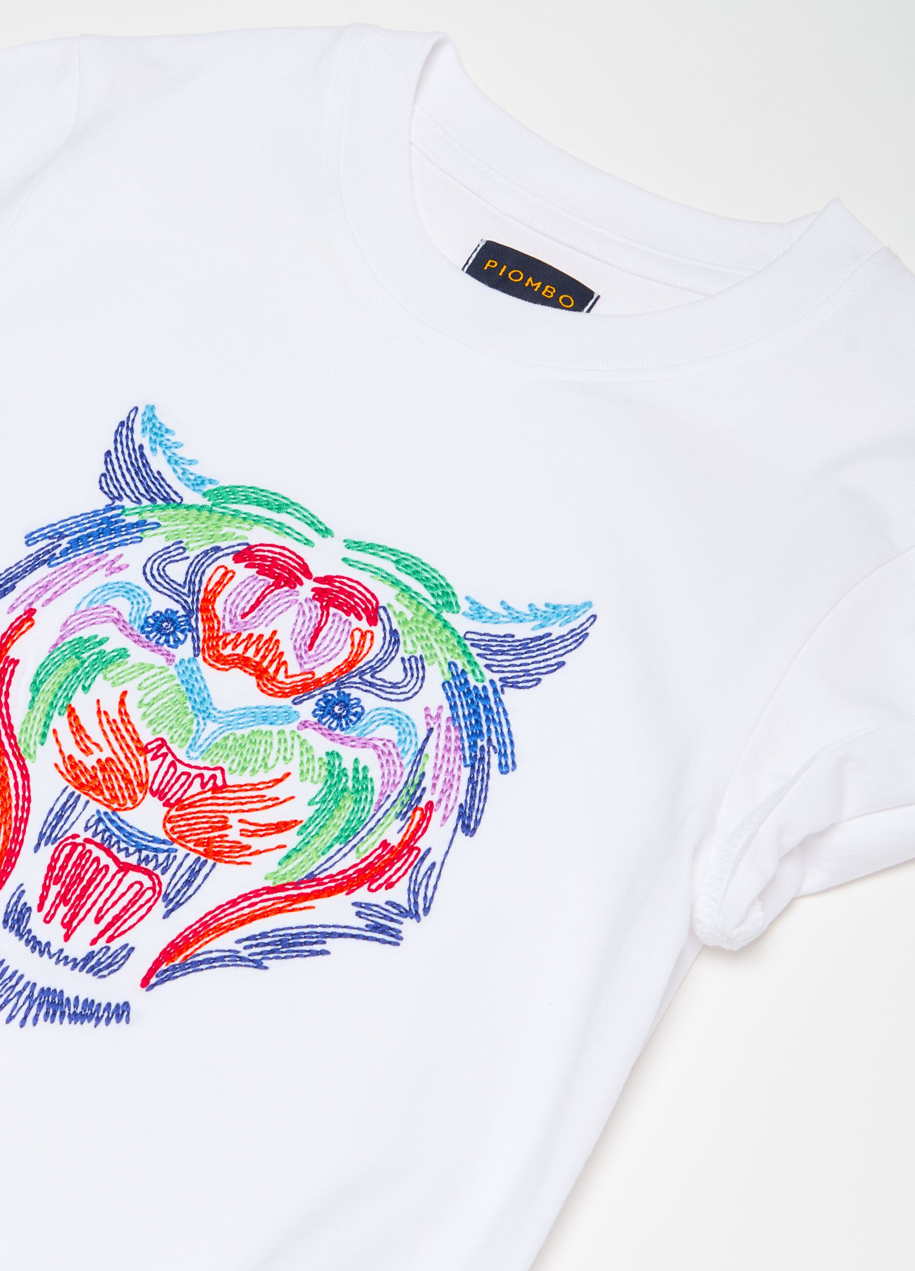 Cotton T-shirt with tiger embroidery