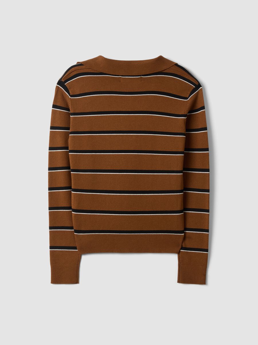 Brown viscose-blend polo-collar jumper, regular fit_6