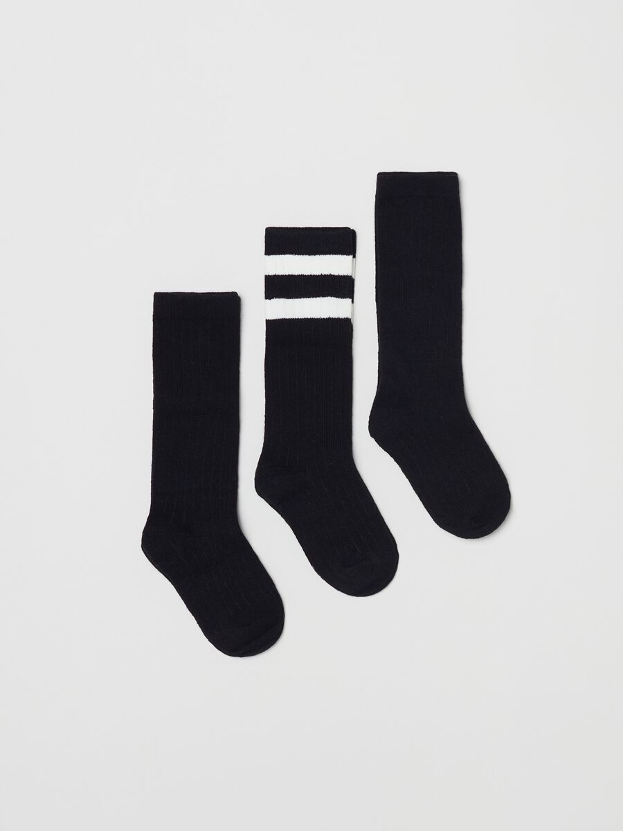Three-pair pack long socks with stripes_0
