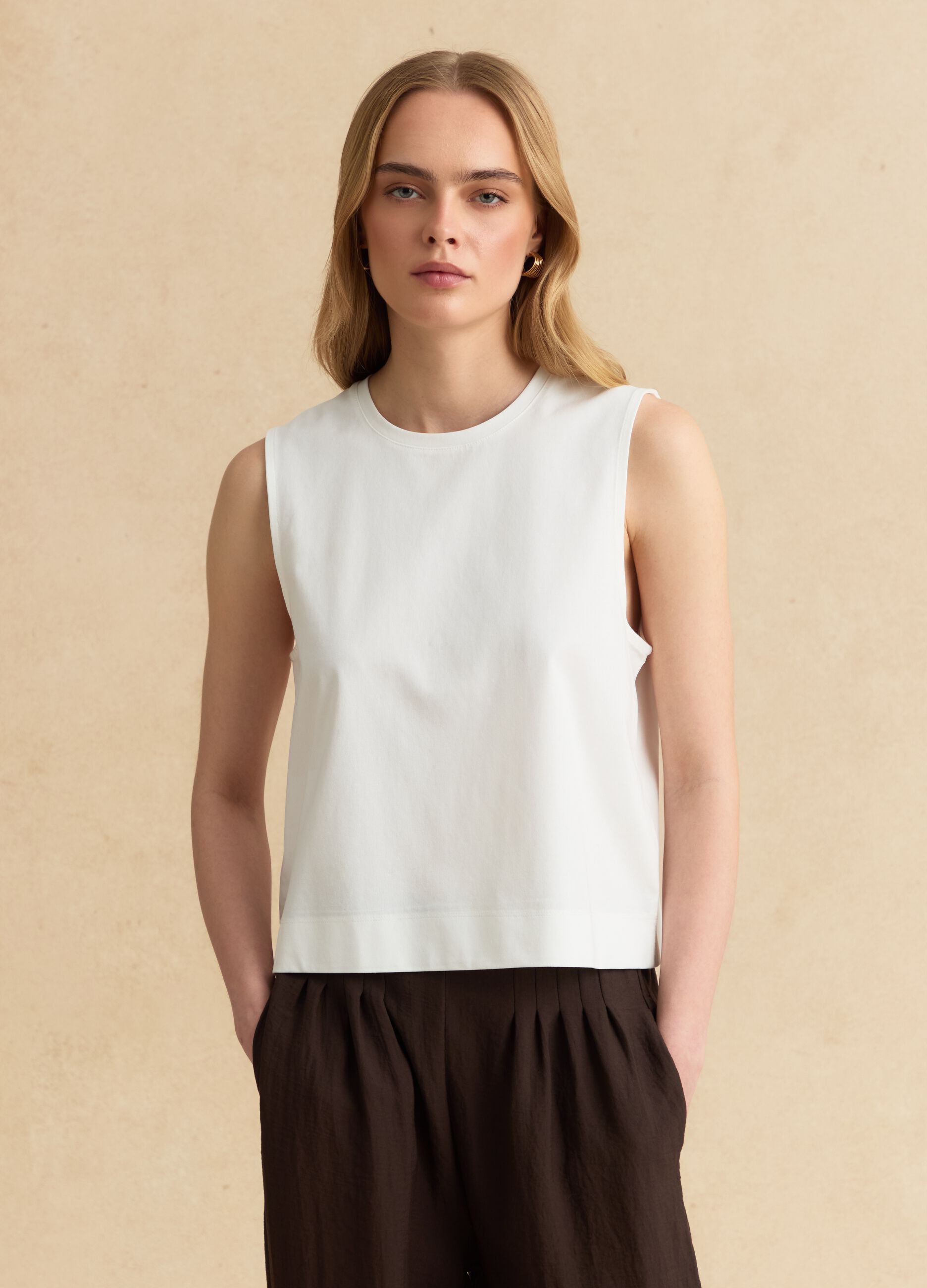 White cotton-blend tank top