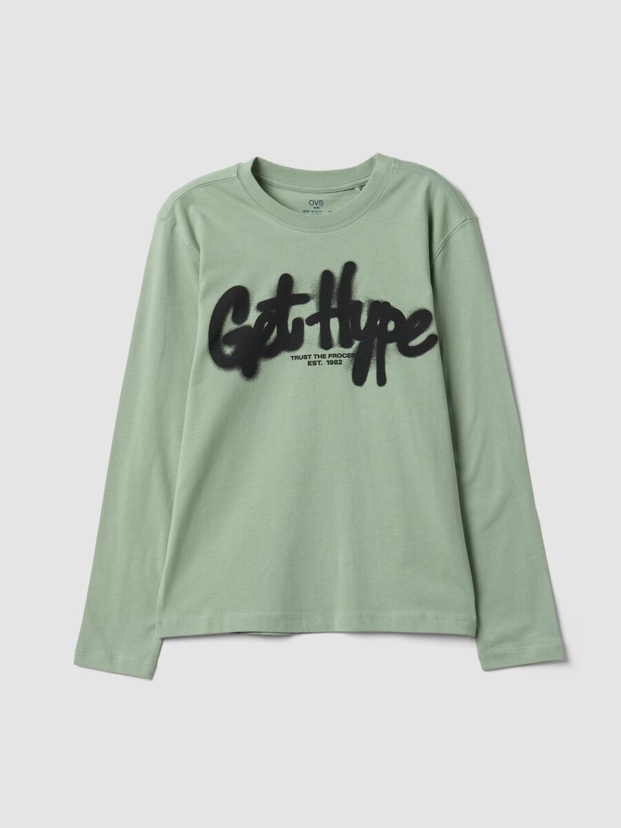 Green pure organic cotton T-shirt with &ldquo;Get Hype&rdquo; print for boys_0