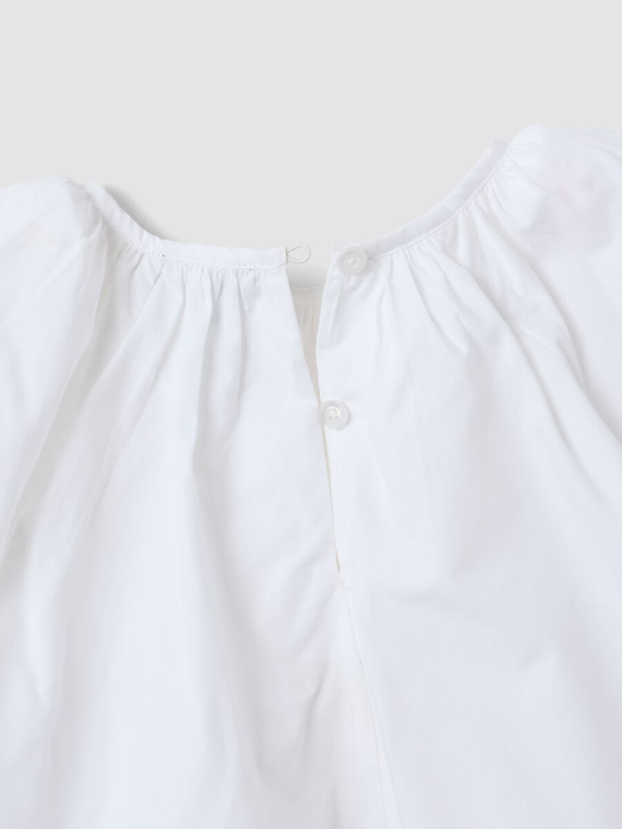 White pure cotton blouse with embroidery and gathered neckline for girls_2