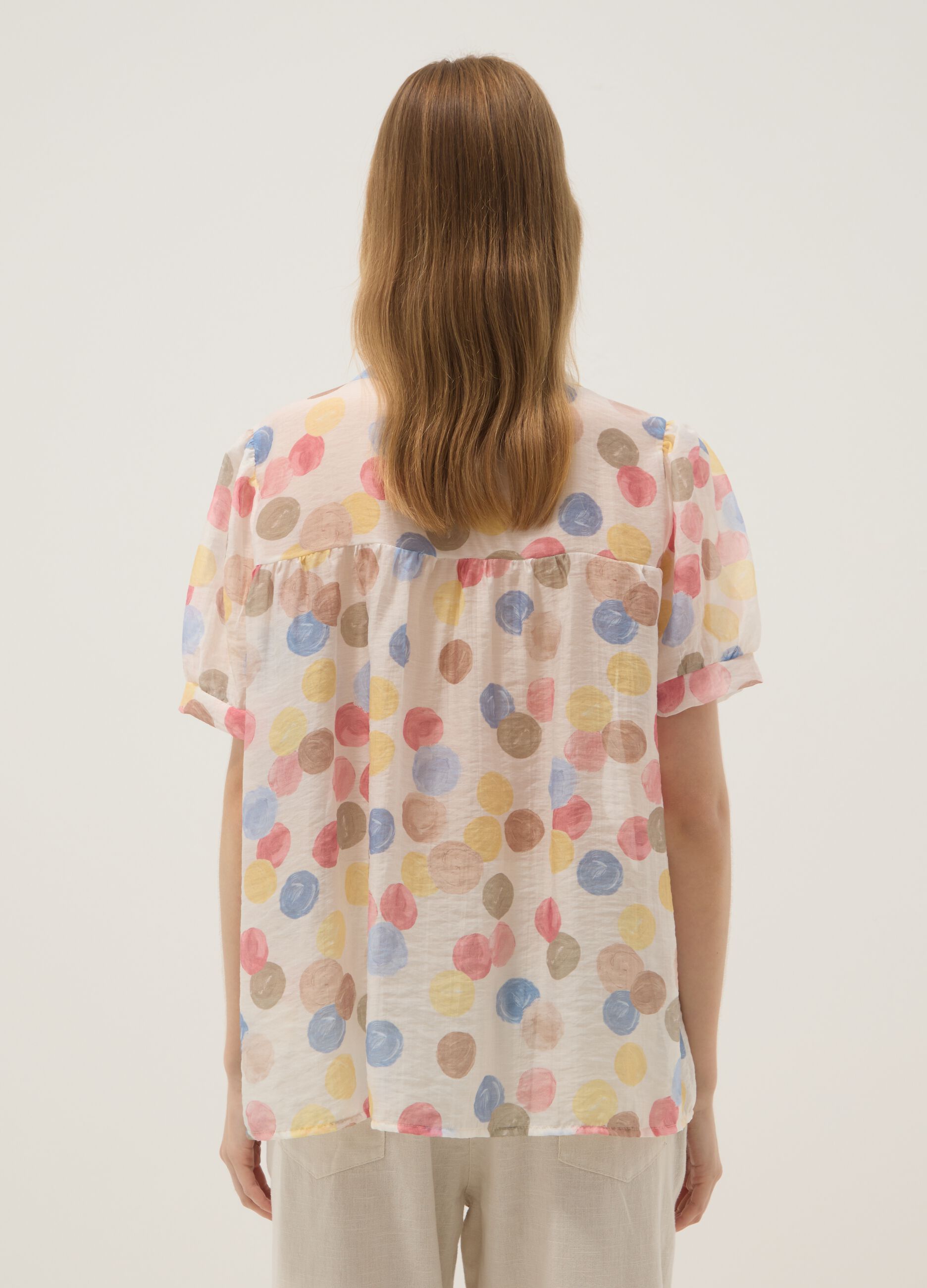Multicolour lyocell-blend blouse with short sleeves