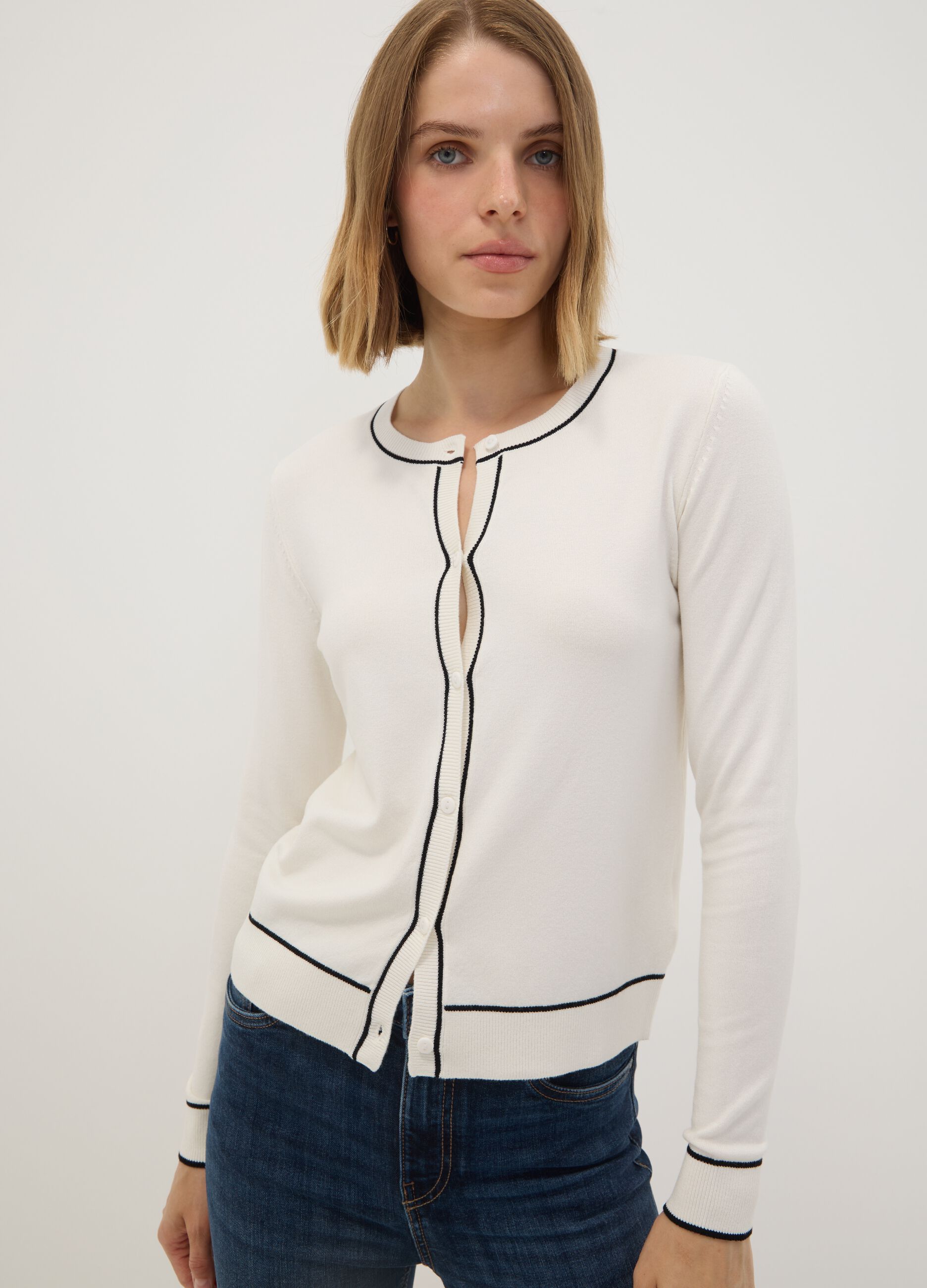 White stretch viscose regular-fit cardigan