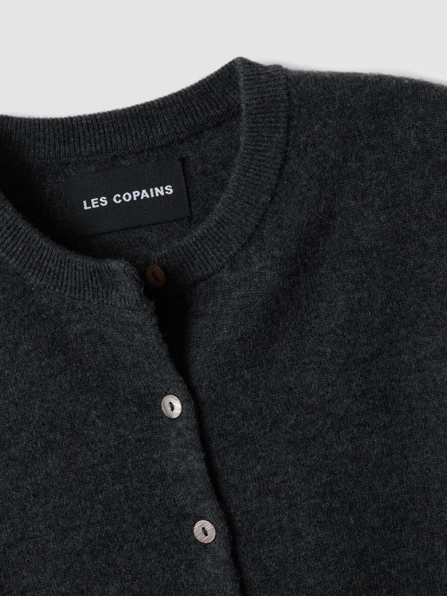 Grey pure wool crew-neck cardigan with buttons, regular fit_1