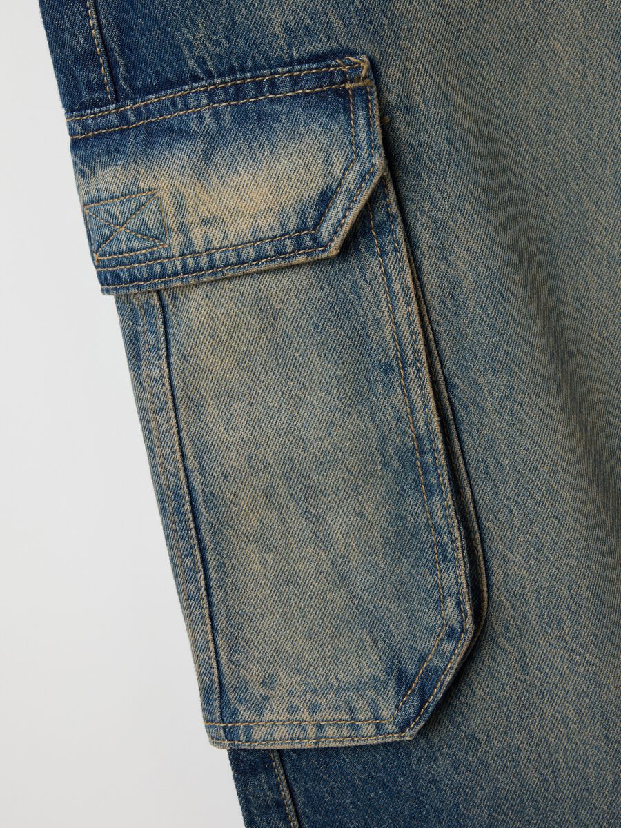 Baggy denim jeans in pure blue cotton with cargo pockets_5