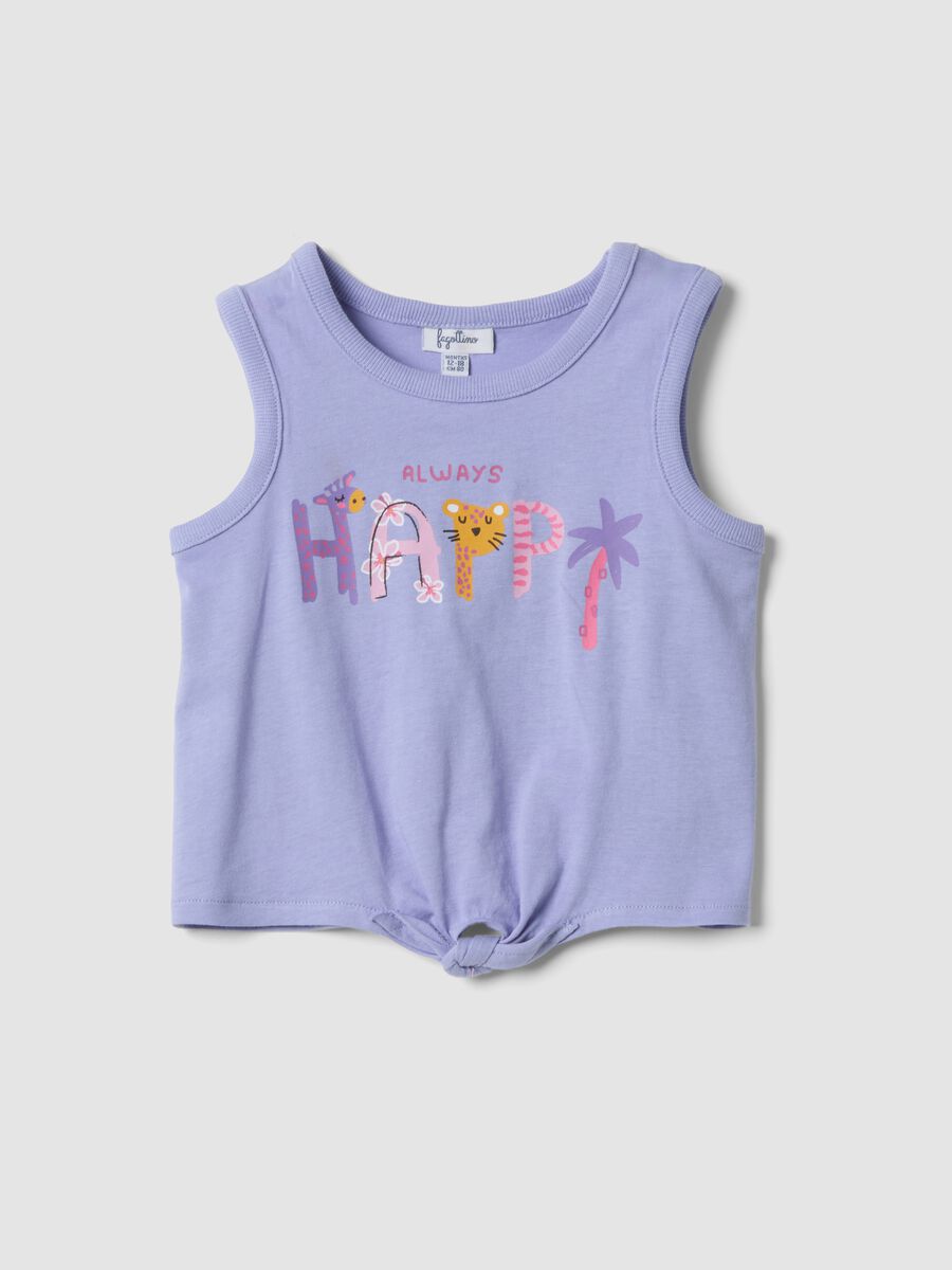 Purple organic cotton vest top with knot detail_0