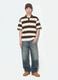 Polo marrone in puro cotone a righe regular fit_1