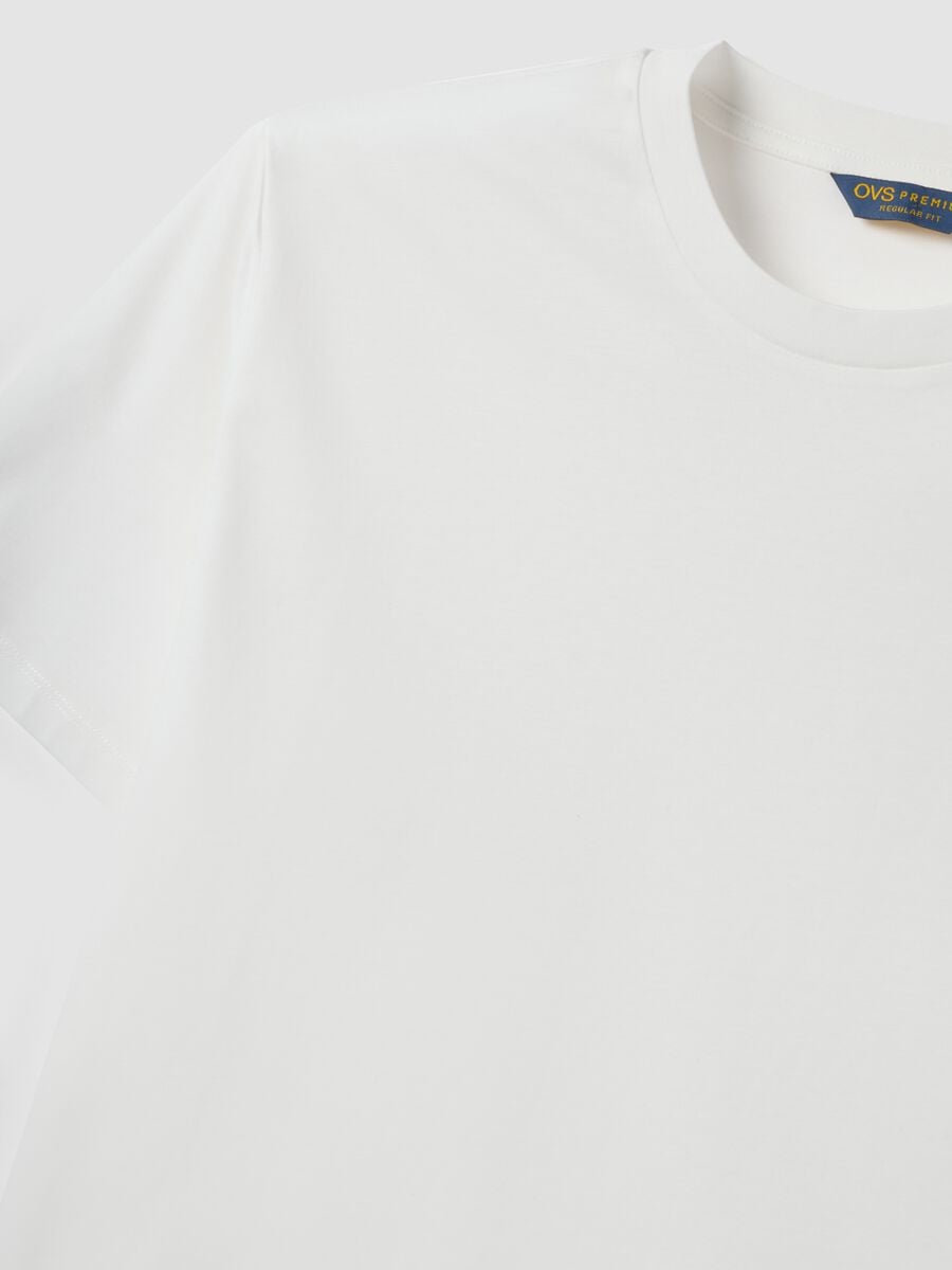 White mercerised pure cotton crew-neck T-shirt, regular fit_5