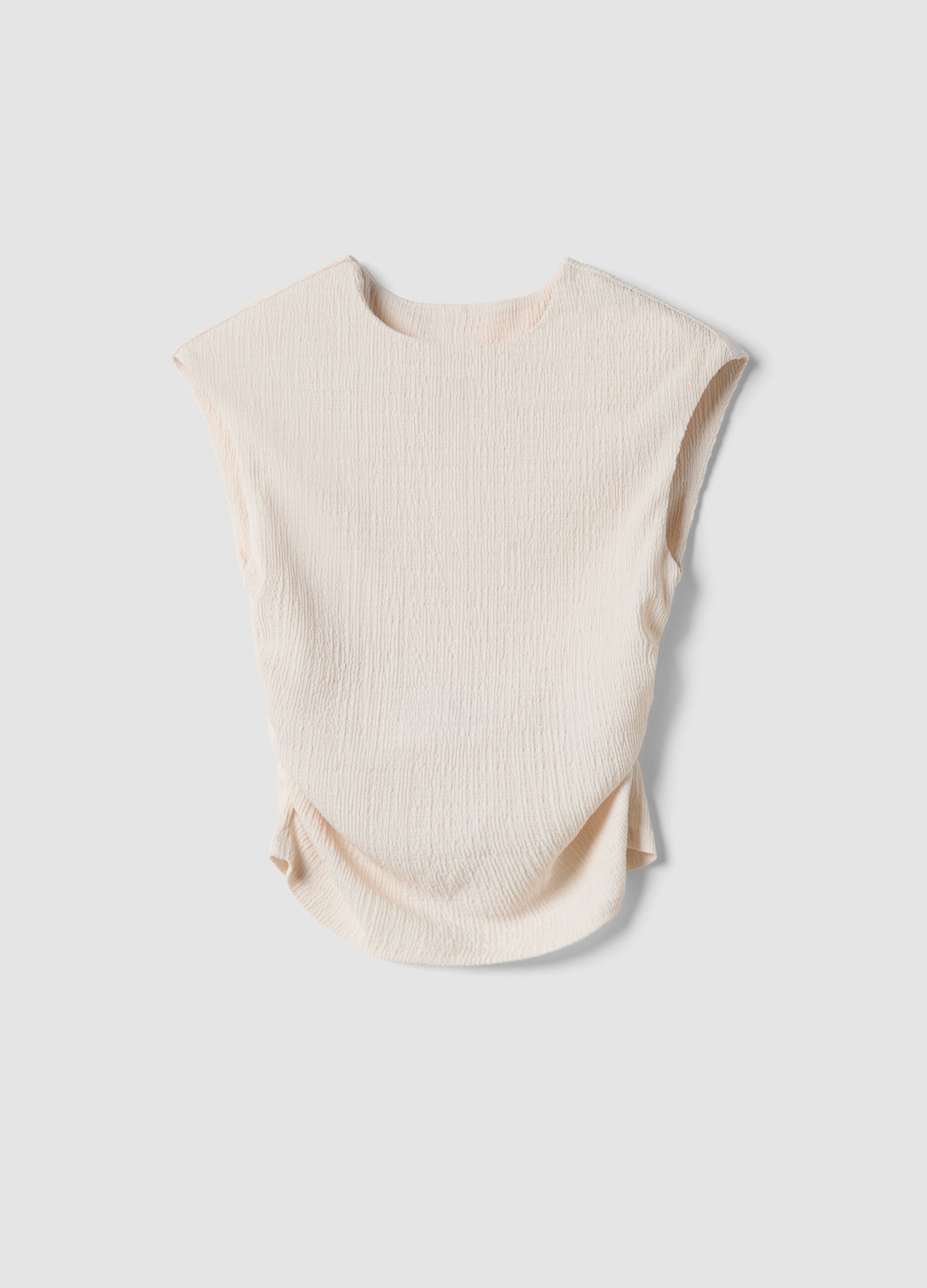 White Stretch Sleeveless Top, Regular Fit