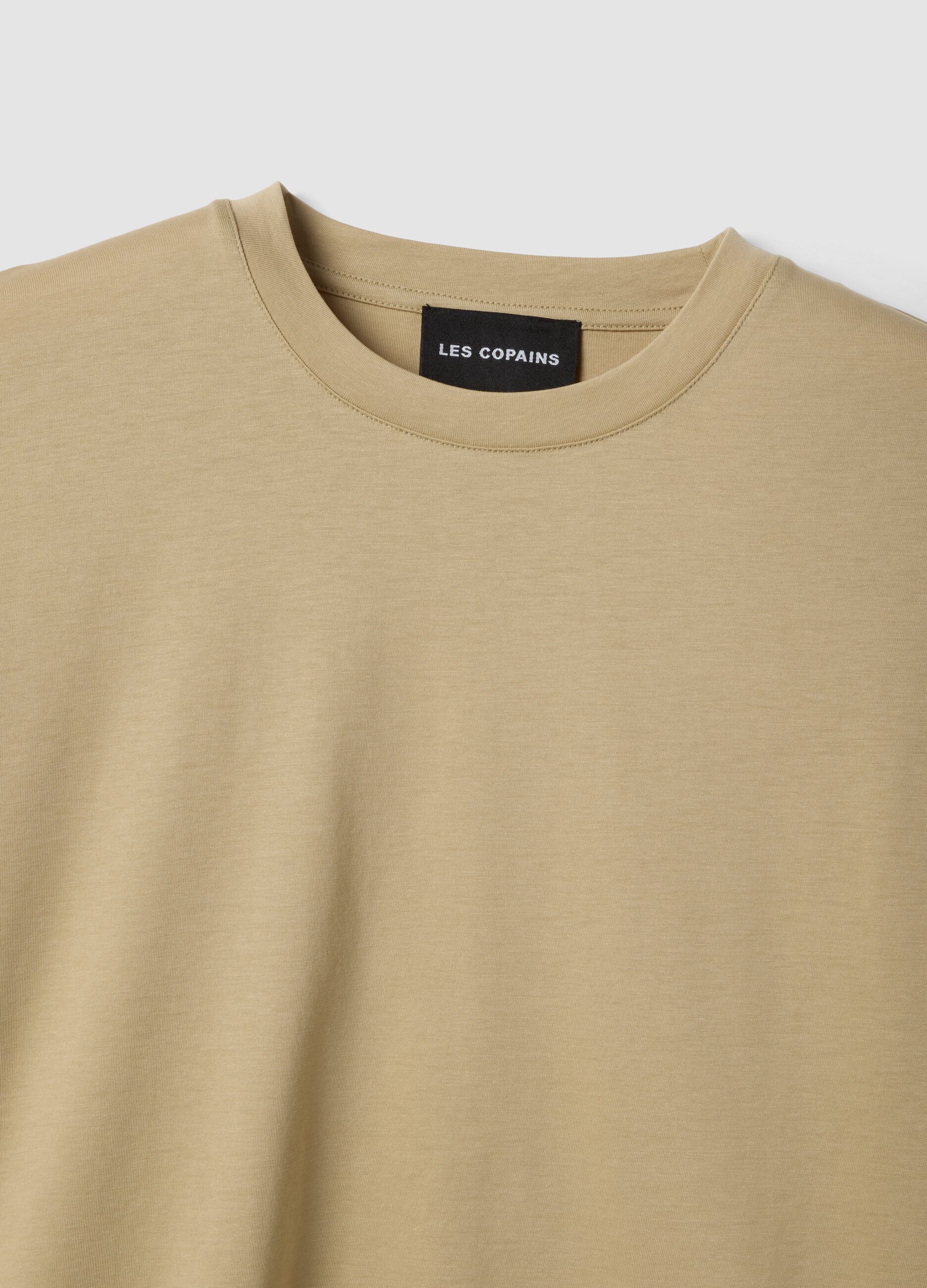 Beige lyocell and cotton-blend T-shirt