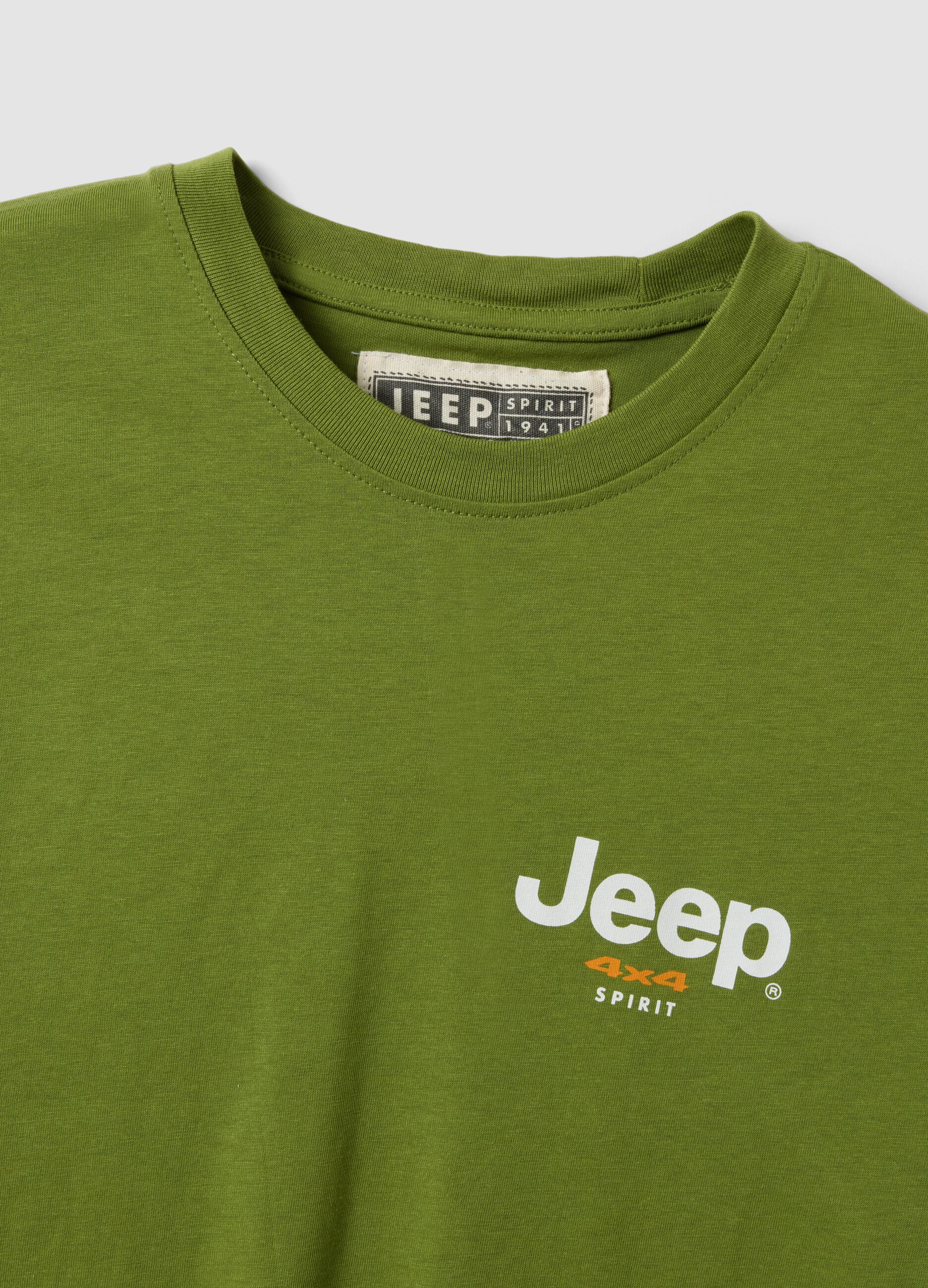 Green pure cotton regular fit T-shirt with print