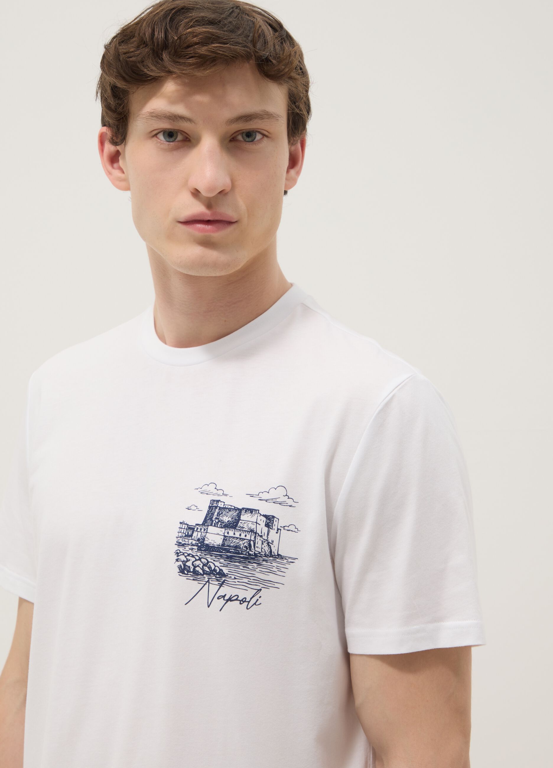 Wei&szlig;es Herren-T-Shirt aus reiner Baumwolle mit kurzen &Auml;rmeln, Regular Fit