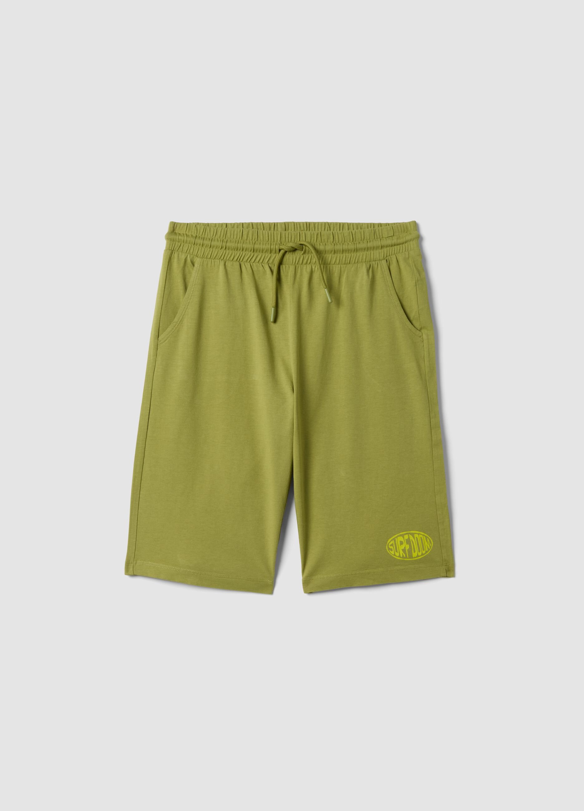 Green organic cotton Bermuda shorts with elasticated waist