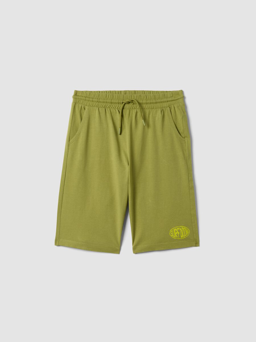 Green organic cotton Bermuda shorts with elasticated waist_0