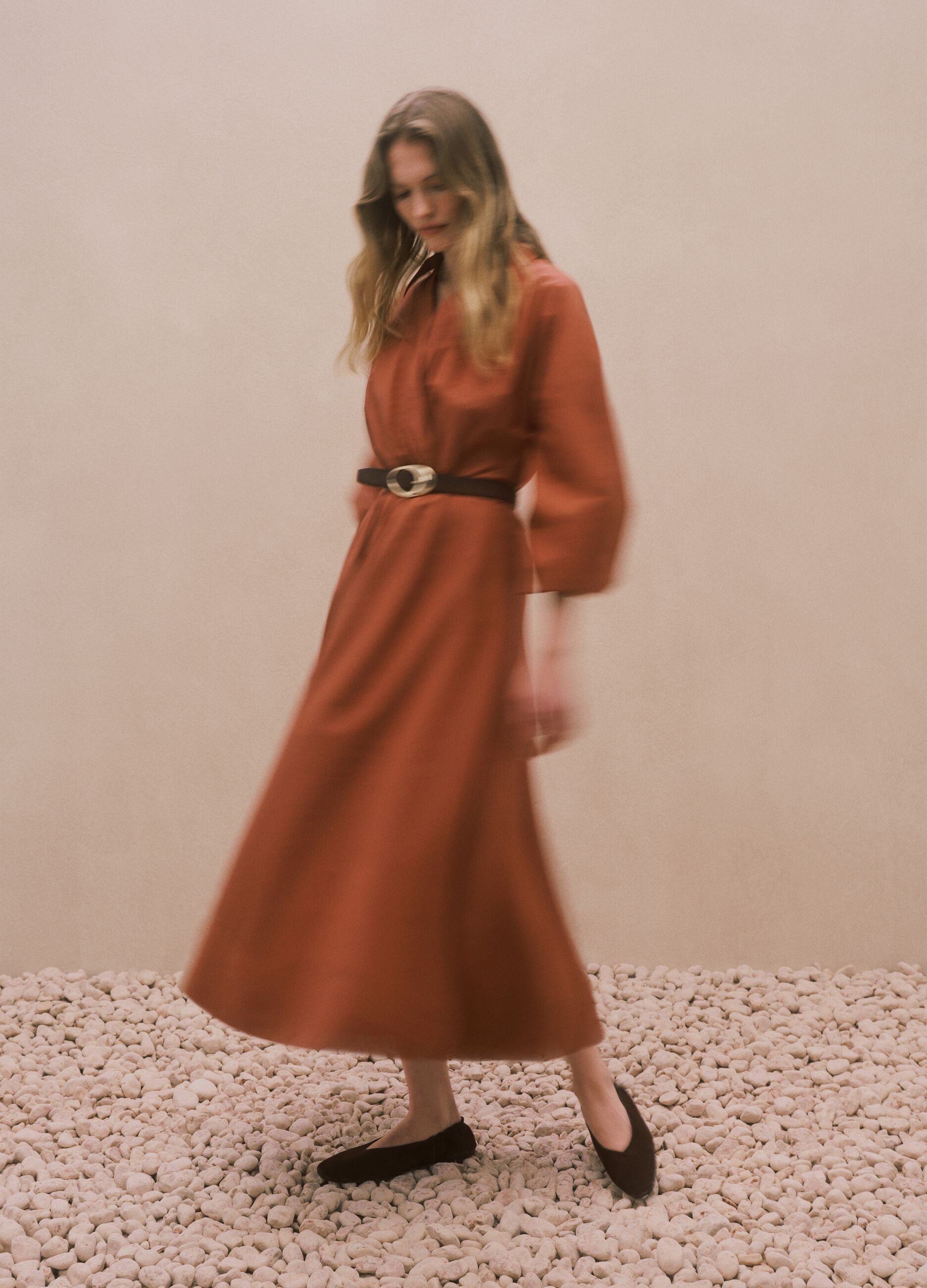 Long dress in pure brown cotton, regular fit