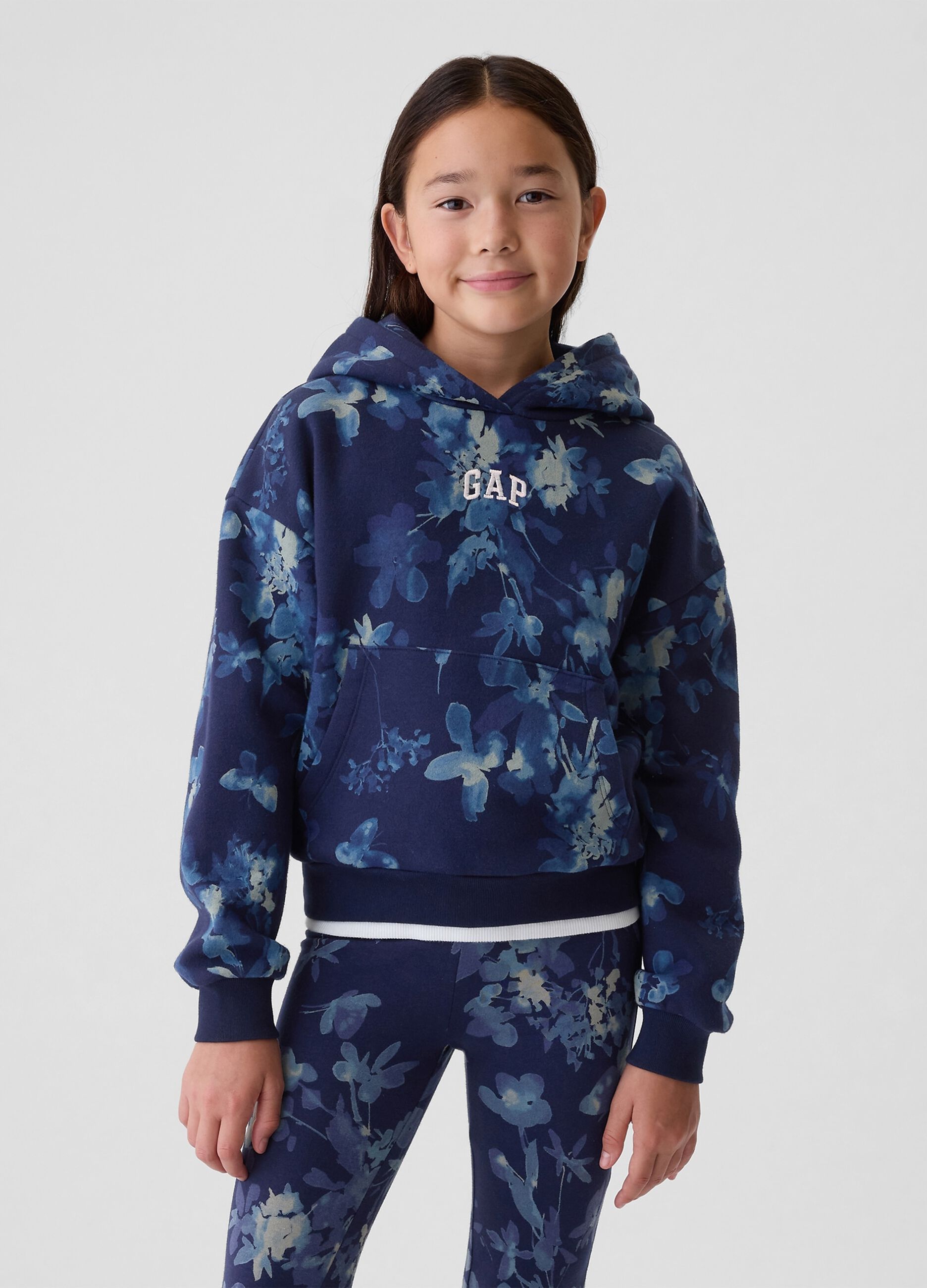 Floral crop sweatshirt with logo embroidery