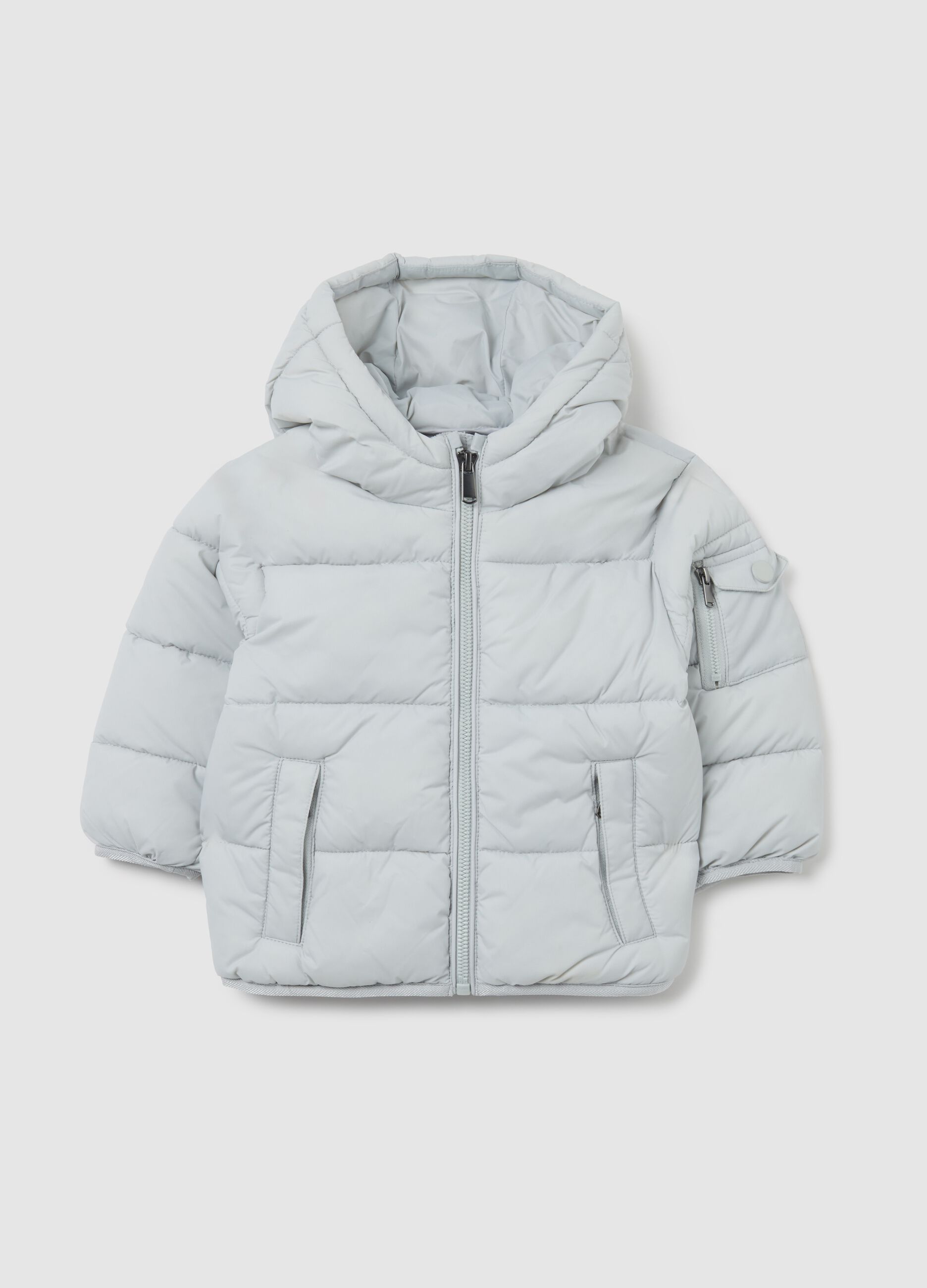 Light Grey Kids 'The Iconic Puffer' Down Jacket with Hood