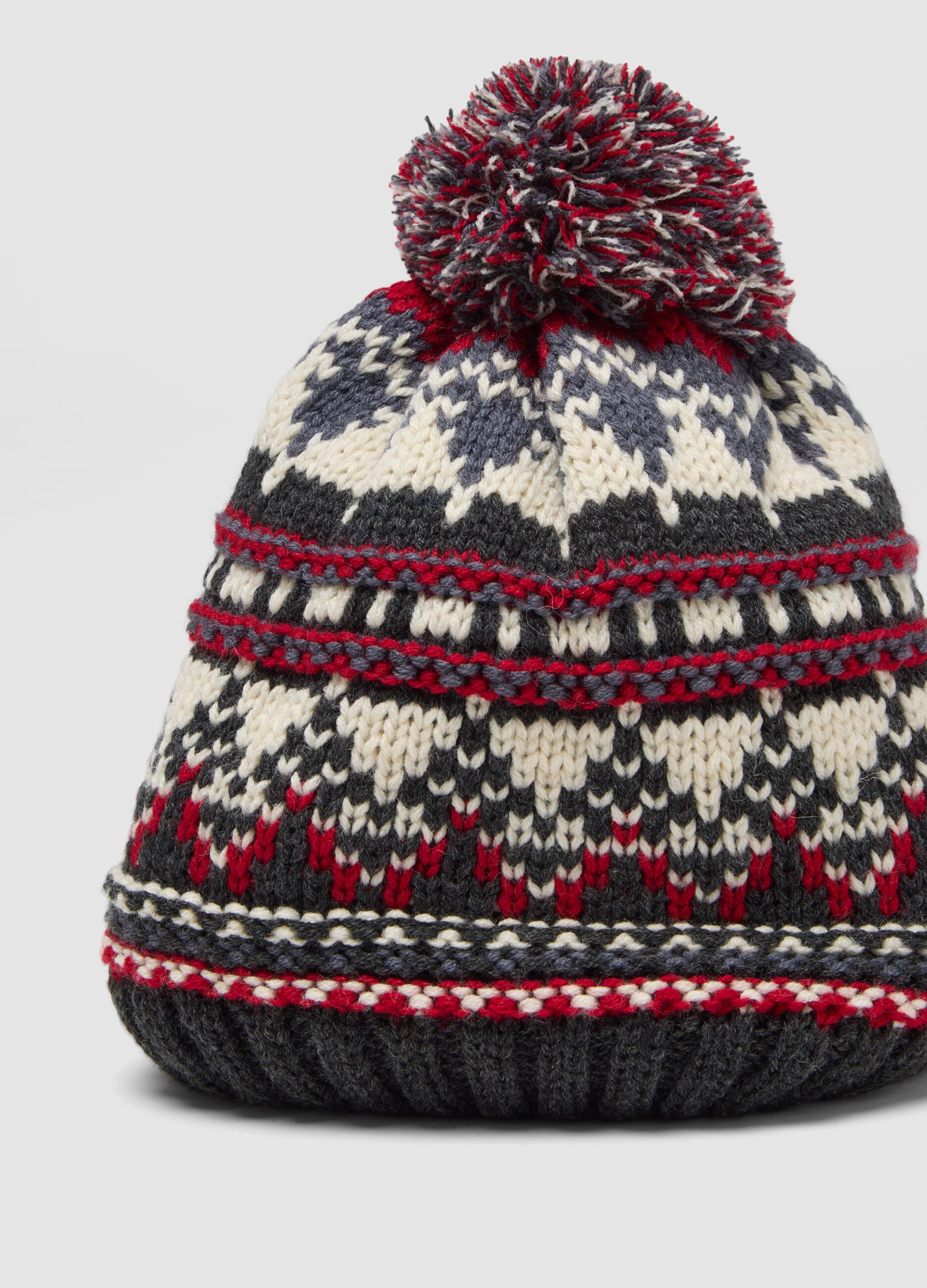 Jacquard beanie with pom-pom