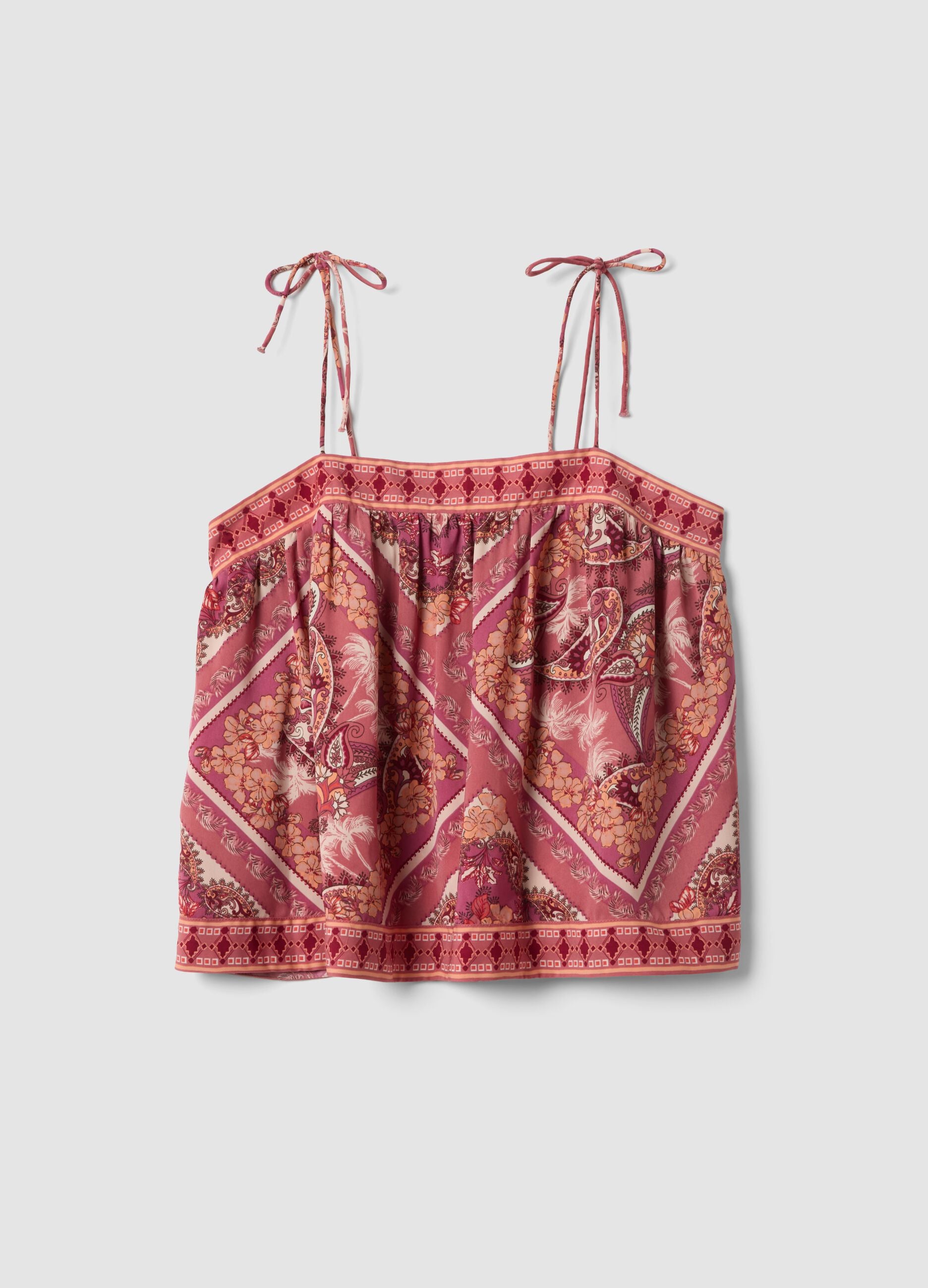 Regular-fit multicolour blouse with thin straps and floral print