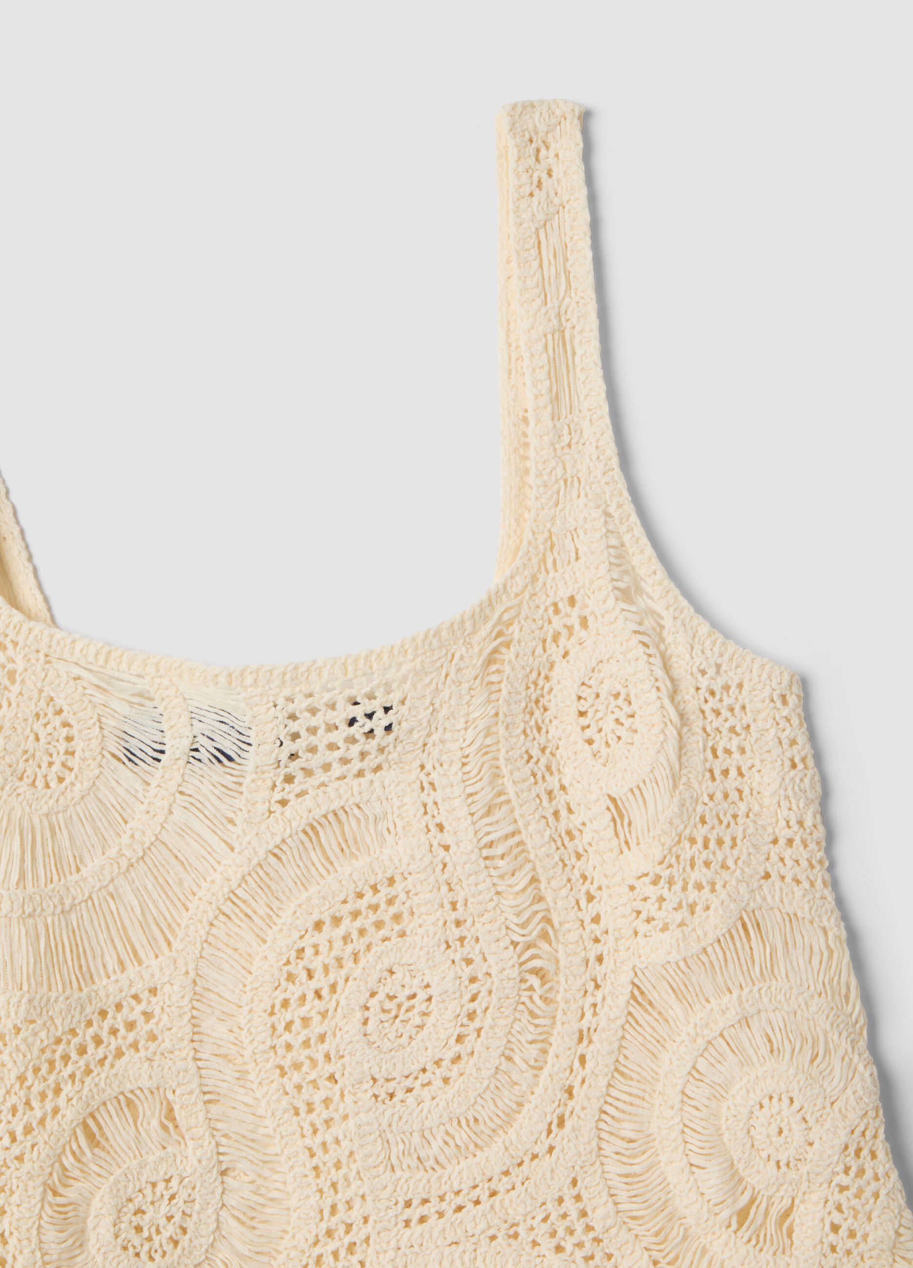 Beige crochet cotton-blend tank top