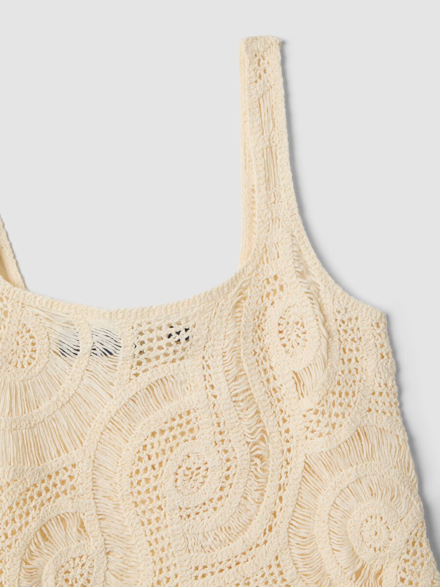 Beige crochet cotton-blend tank top_5
