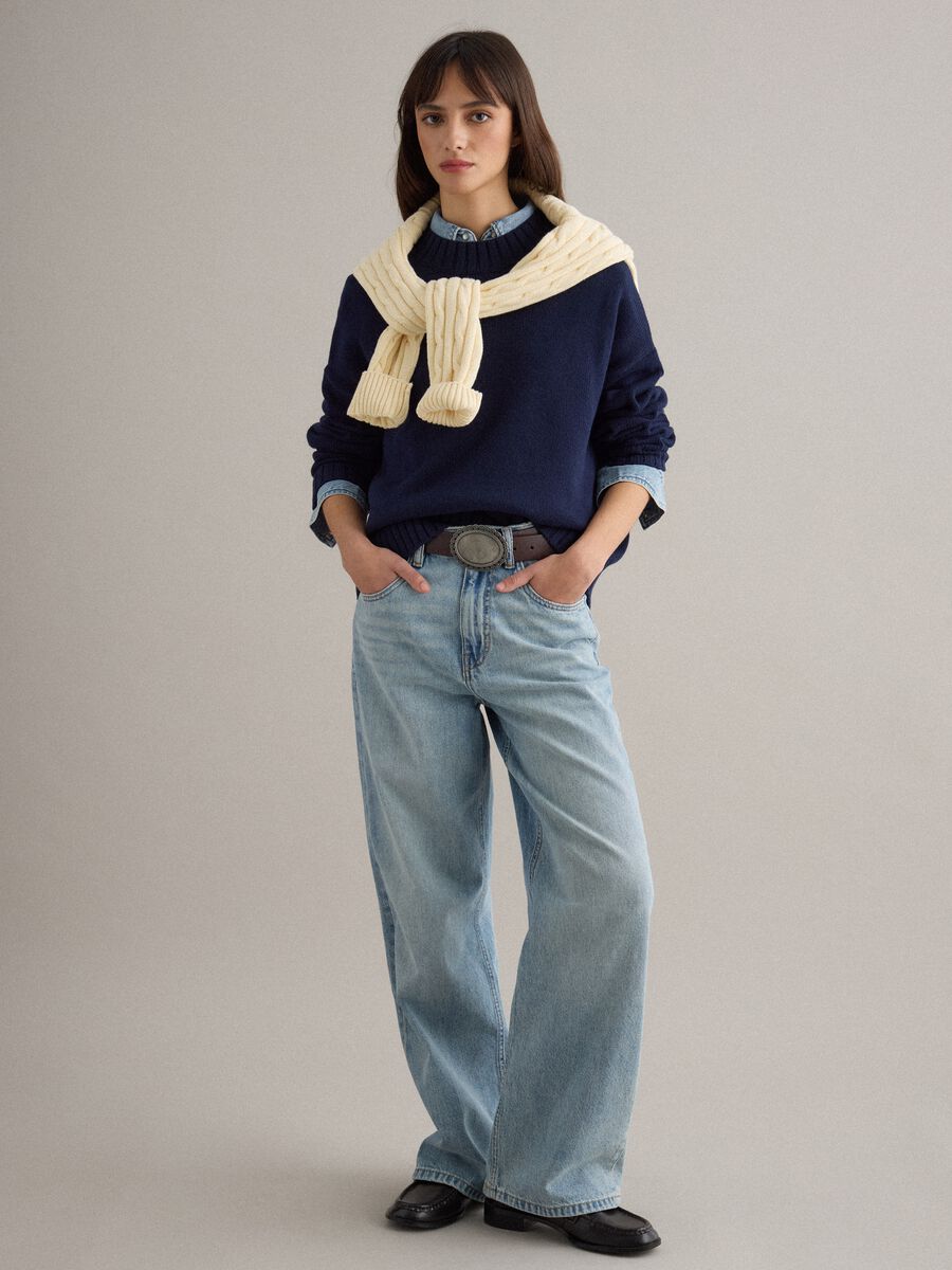 Pure cotton regular fit blue crew neck jumper_2