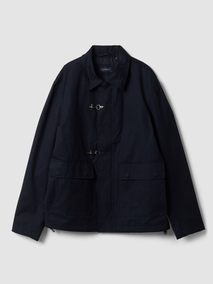 Blue padded cotton-blend jacket with zip_0