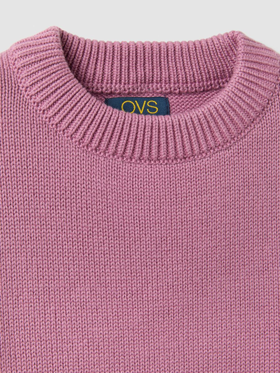 Pink cotton-blend jumper with jacquard stars for girls_3