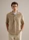 Beige pure linen regular fit shirt with bowling collar_2