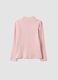 T-shirt rosa in puro cotone organico con collo rialzato e stampa animaletti_1