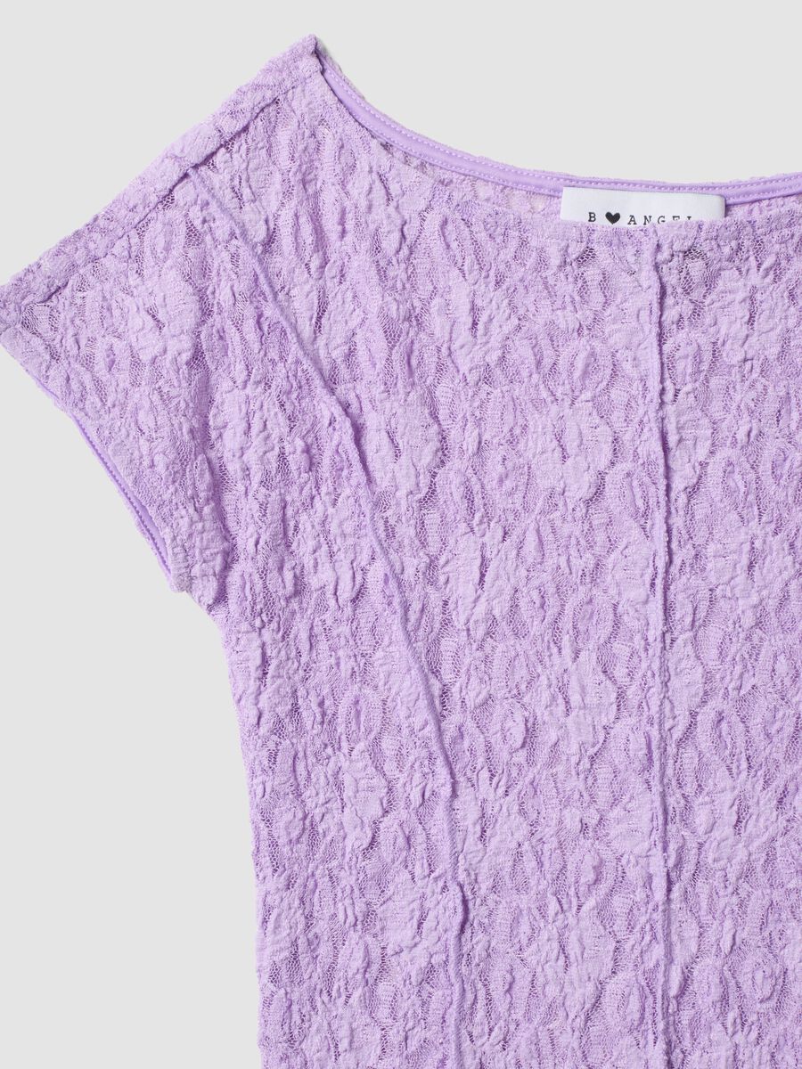 Violettes Stretch-T-Shirt mit floraler Reliefstruktur_2
