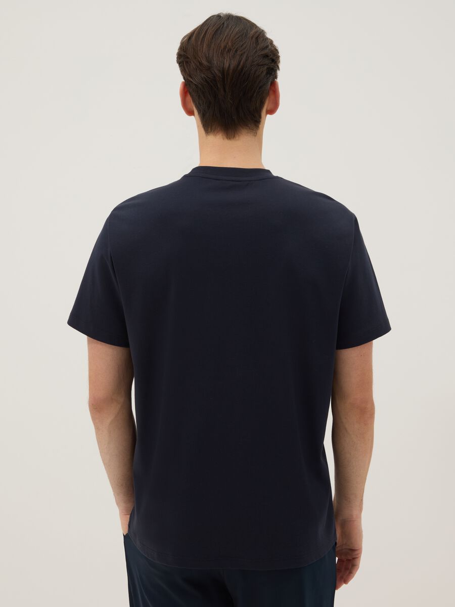 Blue pure cotton crew neck T-shirt, regular fit_2