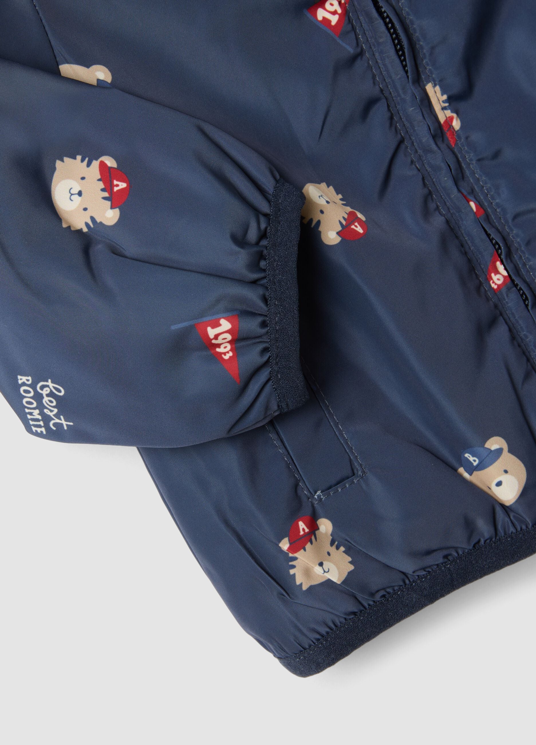Giacca blu con cappuccio e zip con stampa orsetti per neonato