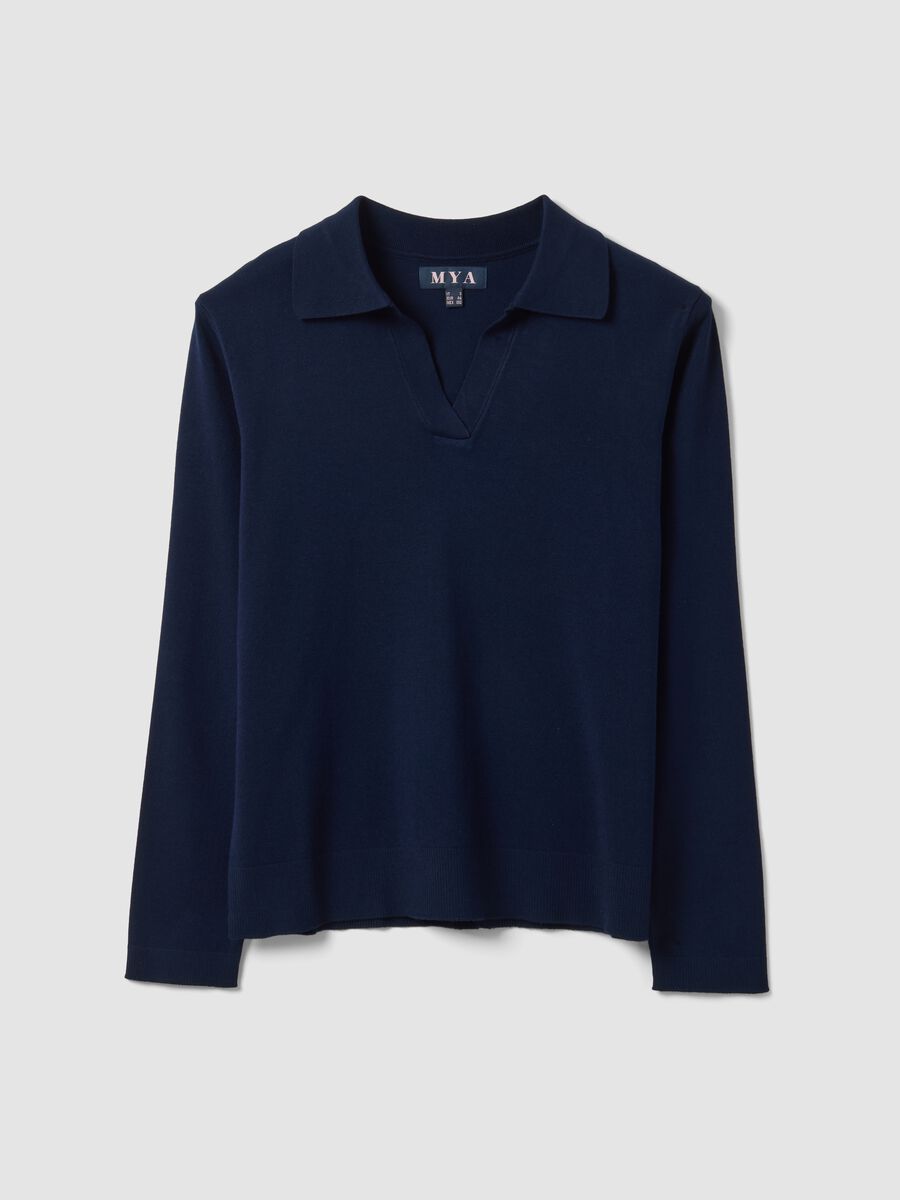 Blue viscose-blend polo-collar jumper with relaxed fit_3