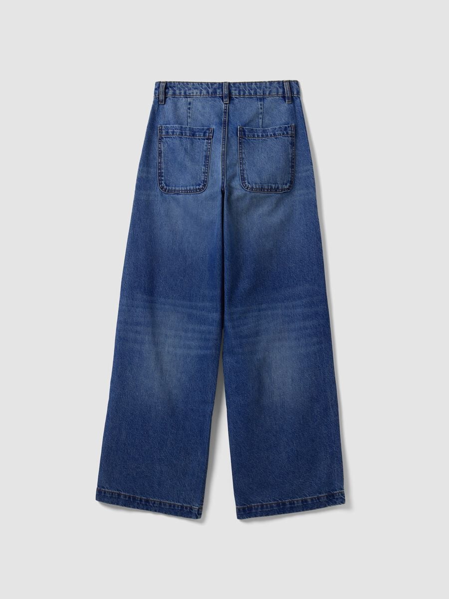 Blue denim wide-leg jeans in pure cotton_1