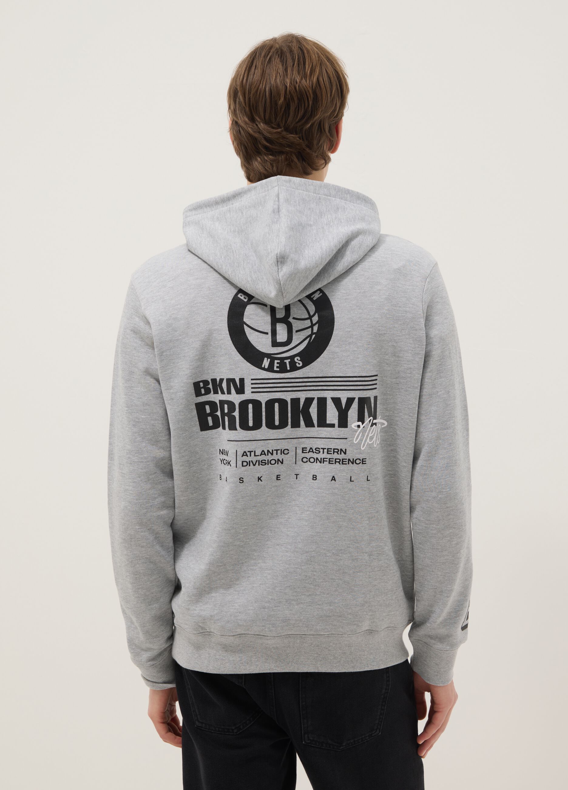 Grey cotton-blend hooded sweatshirt with NBA print