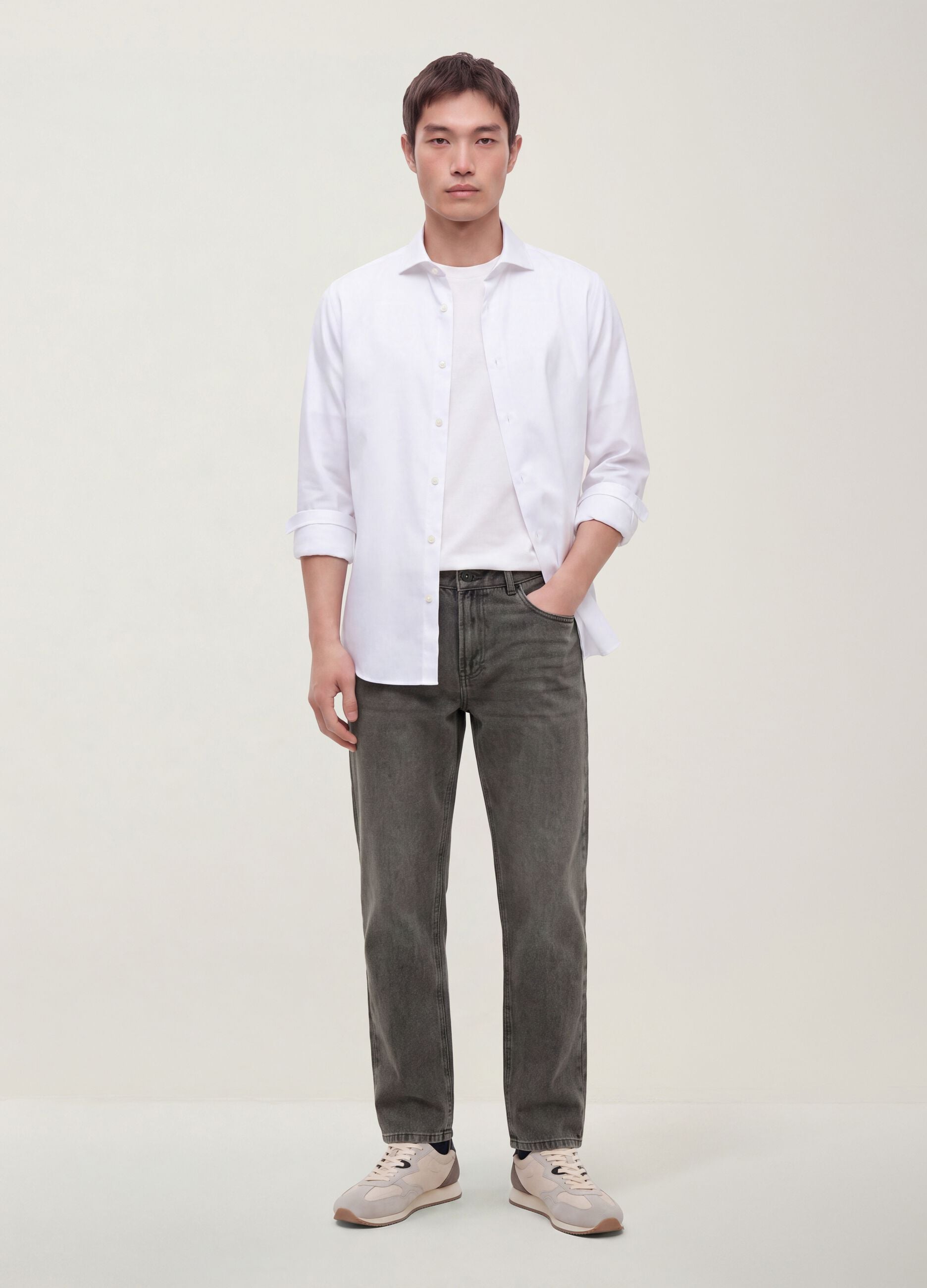 Grey regular-fit jeans in a cotton, lyocell and viscose blend