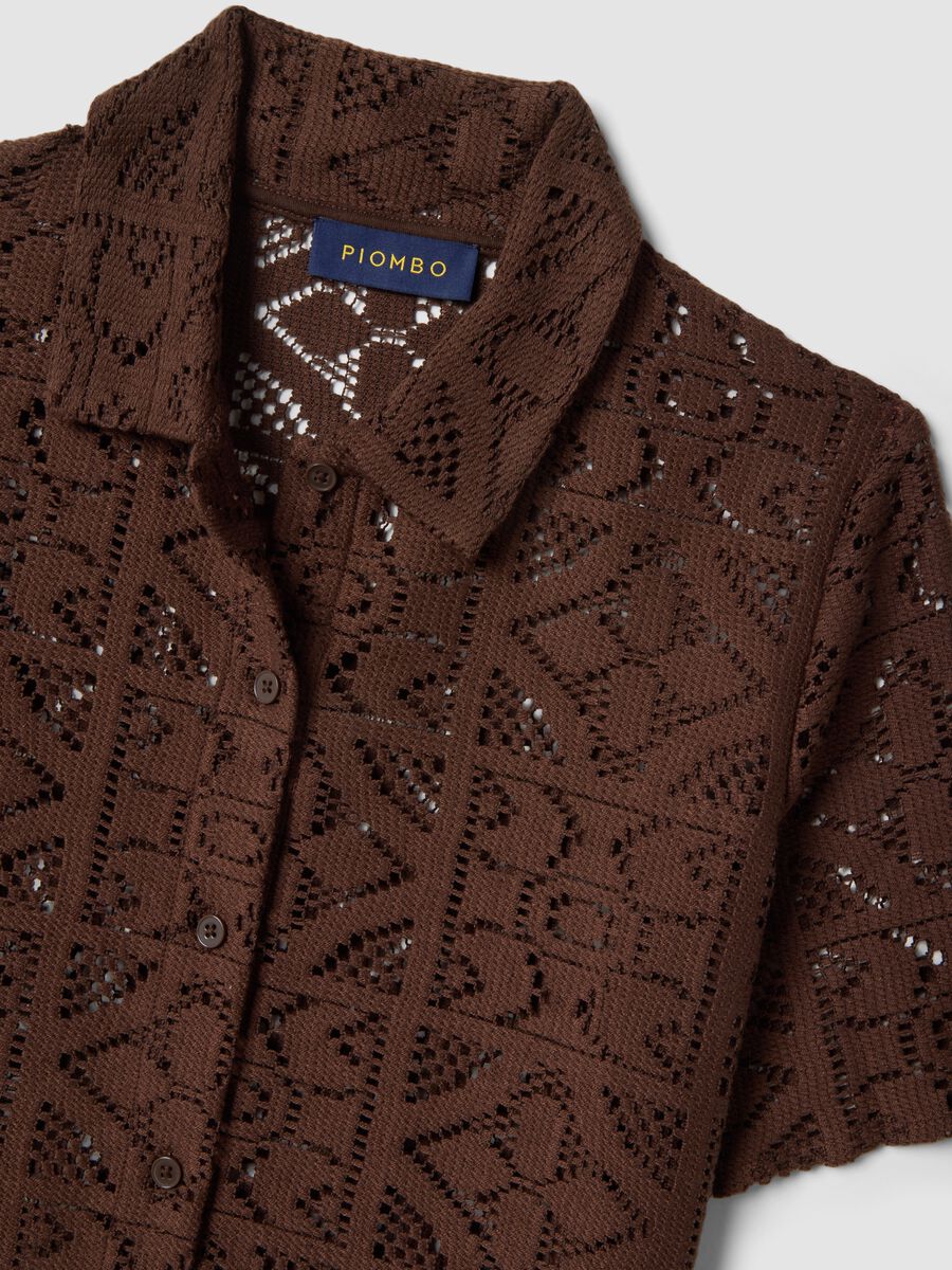 Brown open-knit short-sleeve polo shirt, regular fit_5