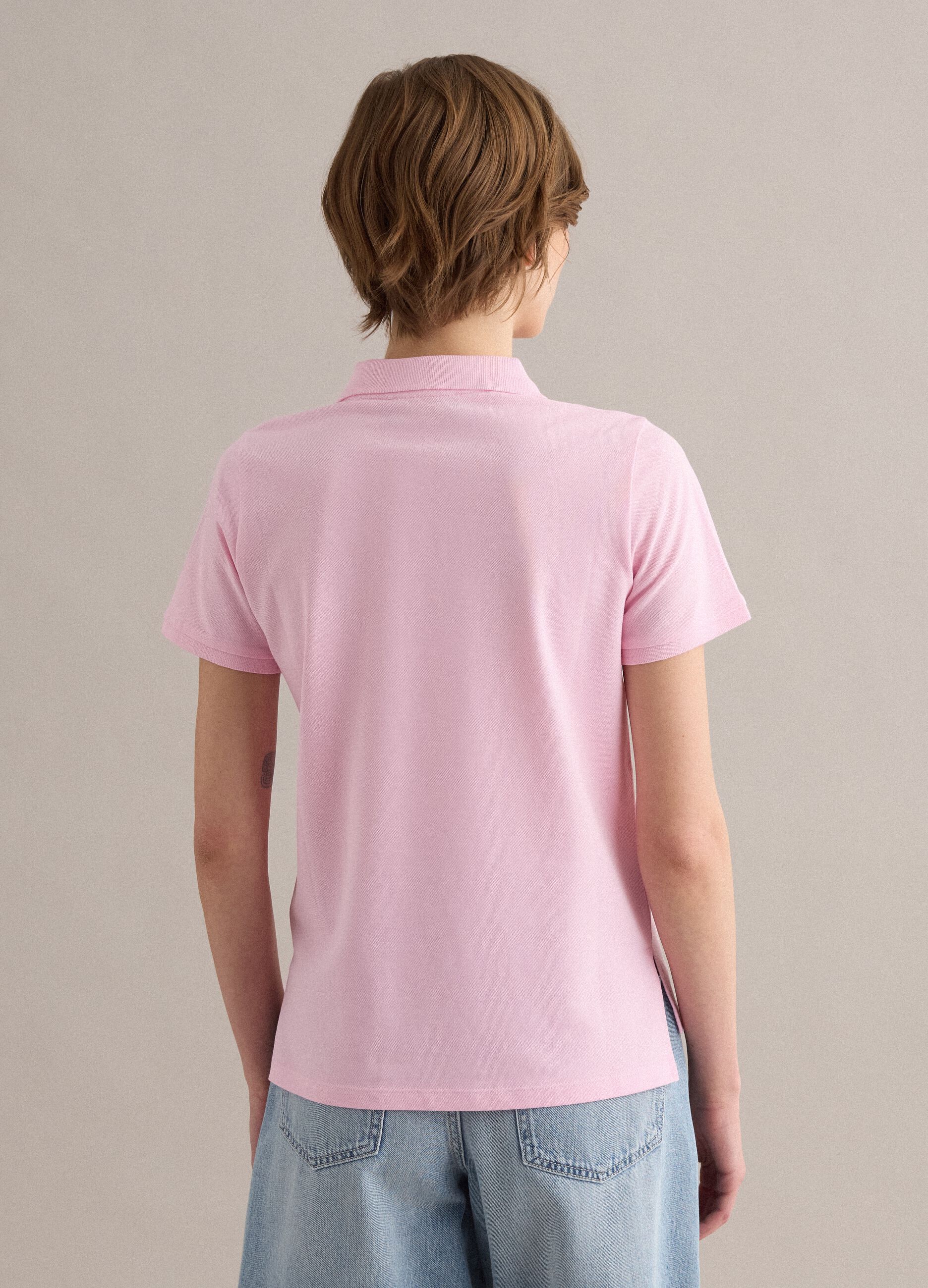 Polo en algod&oacute;n org&aacute;nico rosa corte regular