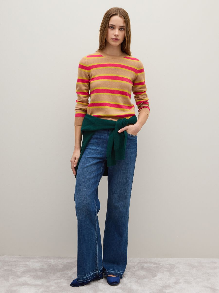 Beige and pink striped pure wool sweater regular fit_2