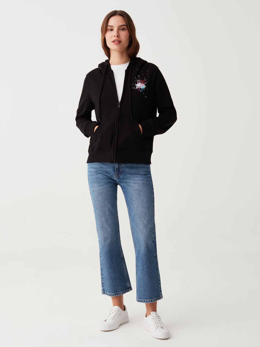 Full-zip sweatshirt with hood and RE-UP print_0