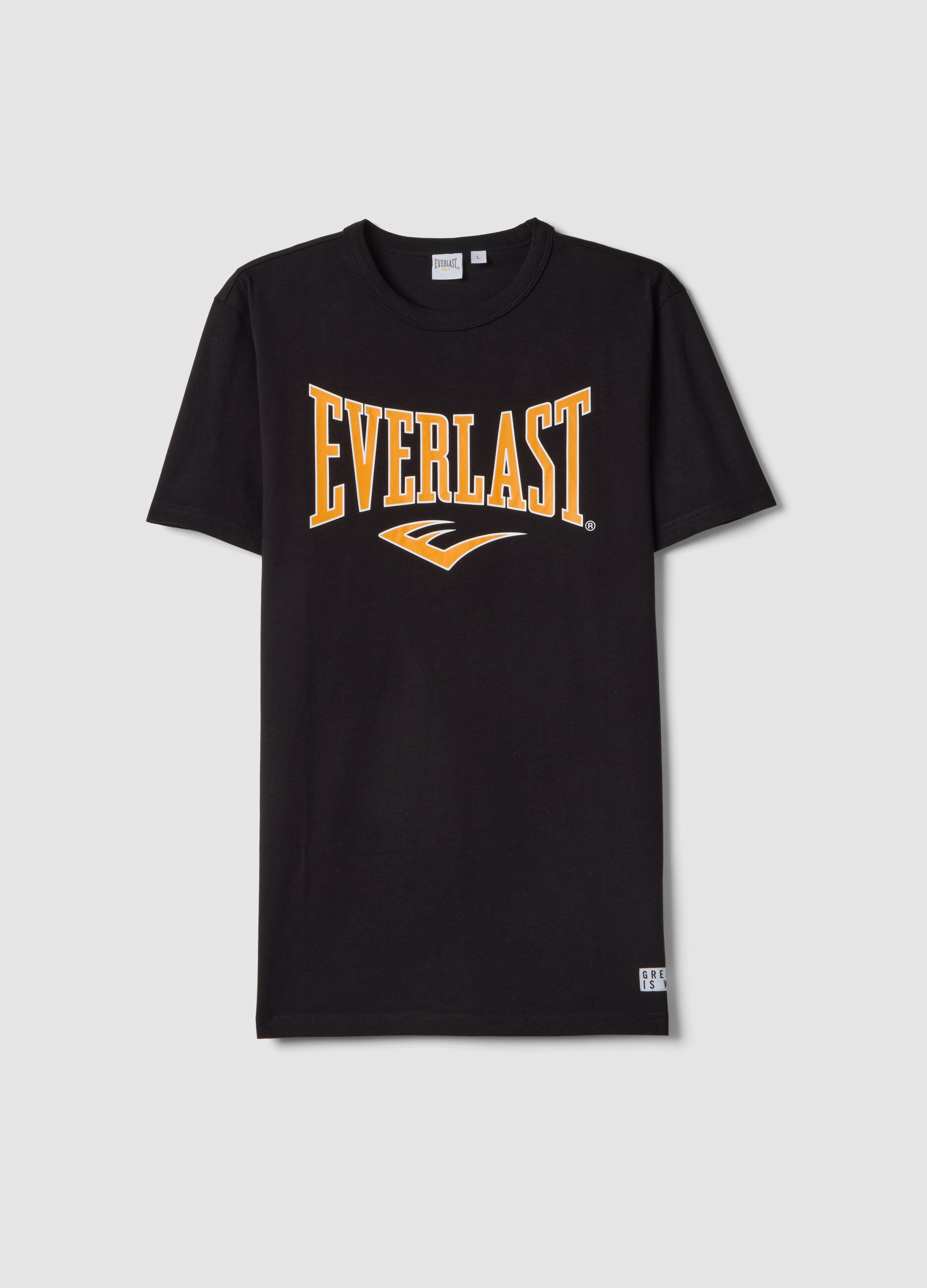 Black pure cotton regular fit T-shirt with Everlast logo