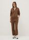Brown cotton blend regular fit hoodie with zip_0
