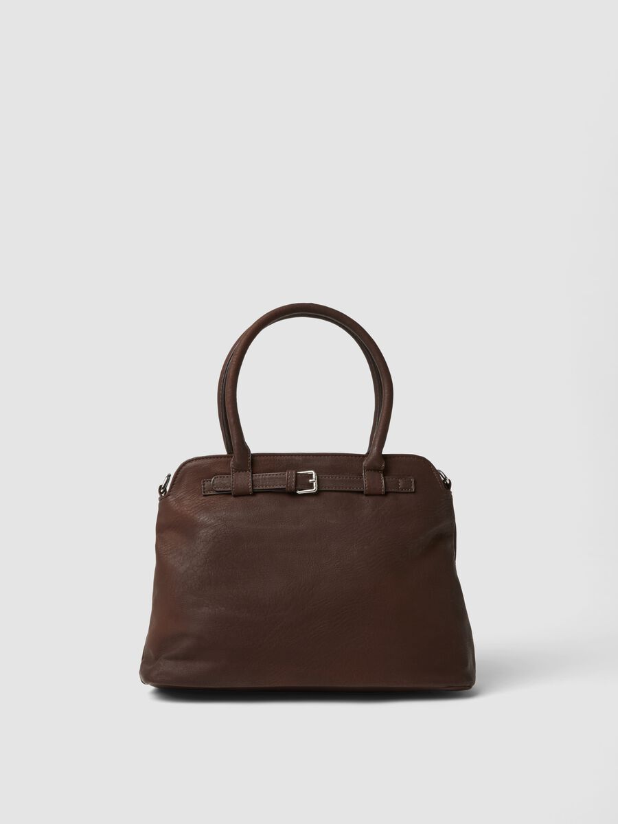 Brown handbag with double handles and shoulder strap_0
