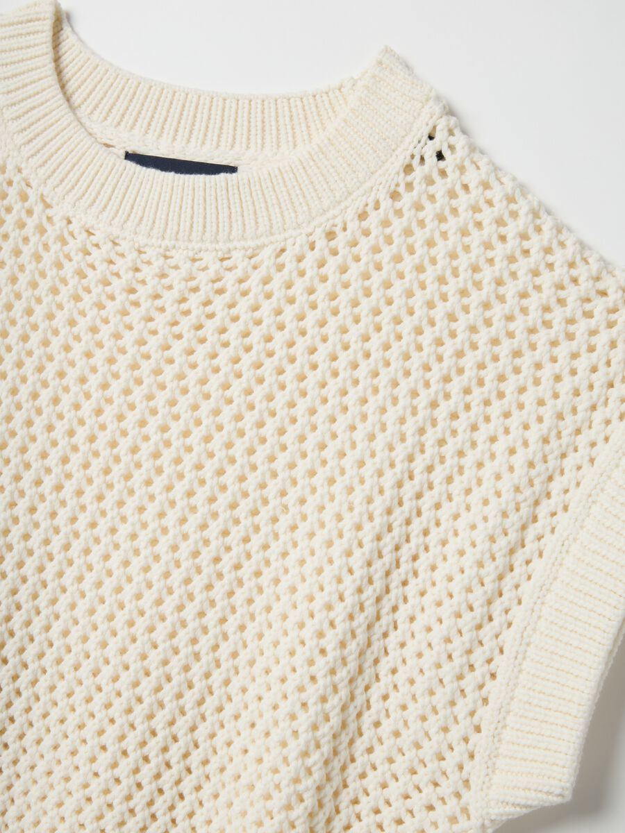 Wei&szlig;er Regular Fit Pullover aus Baumwollmischung mit Lochmuster_5