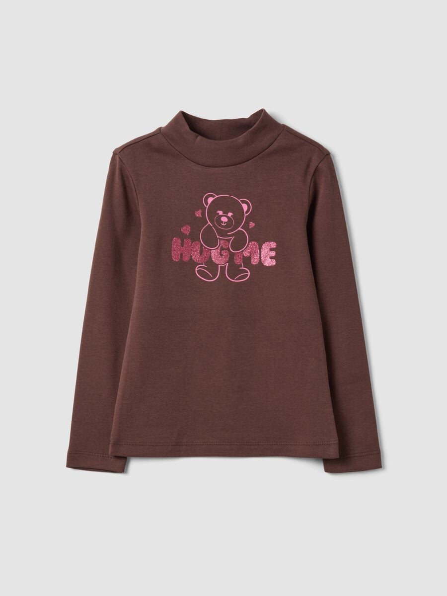 Braunes T-Shirt aus reiner Bio-Baumwolle mit Stehkragen_0